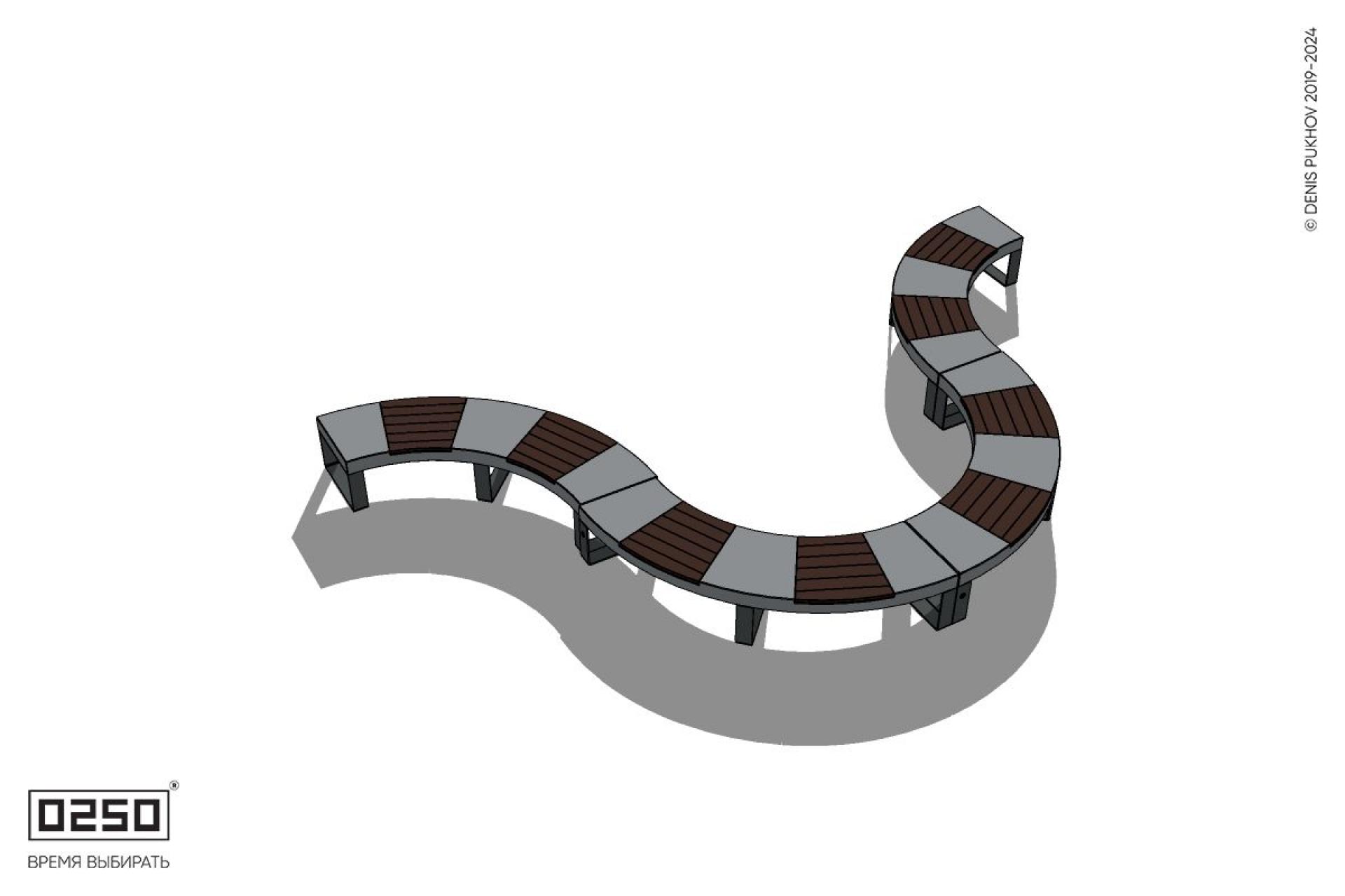 Уличная U-образная волнообразная скамейка на ножках производство 0250