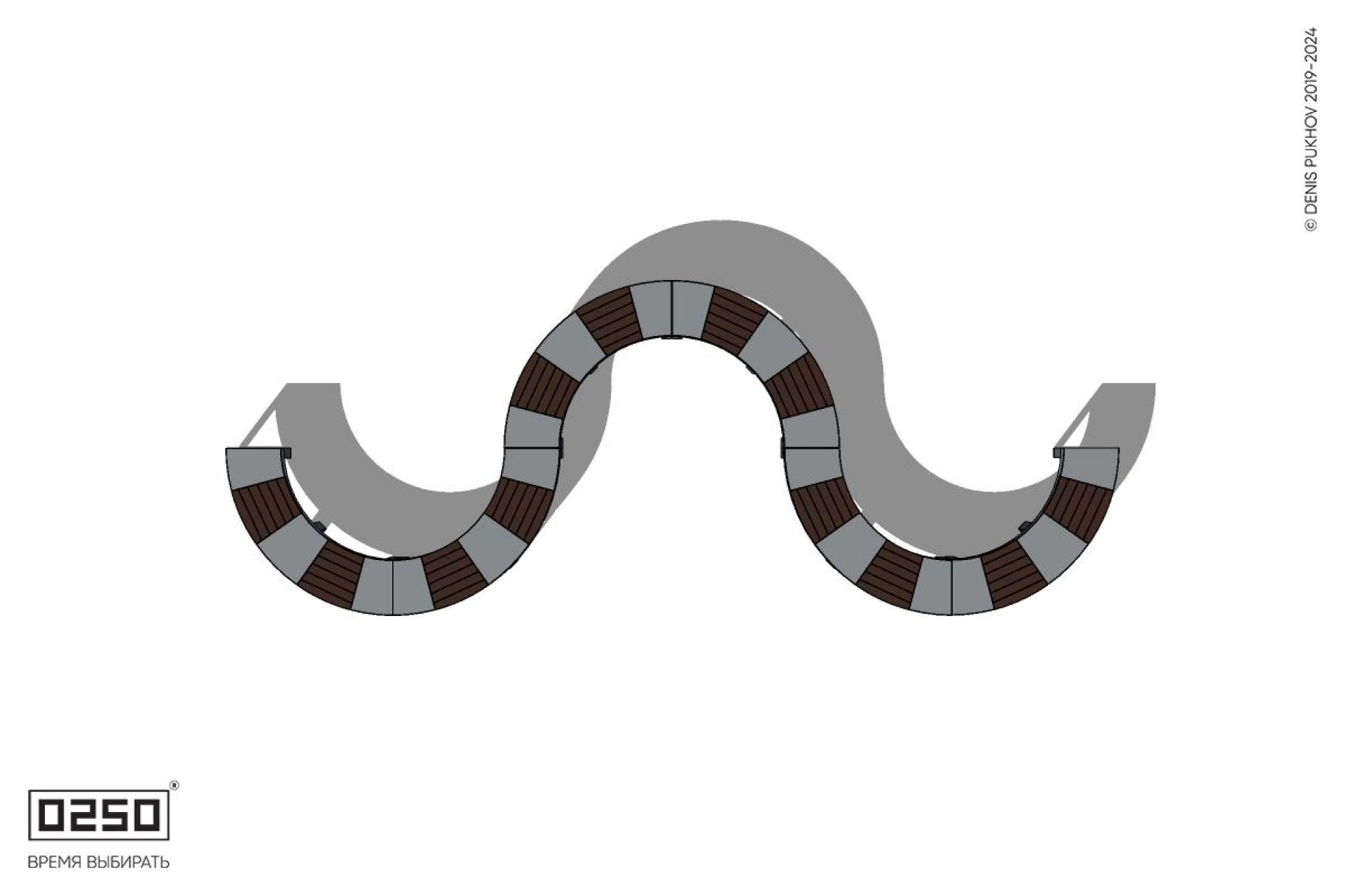 Уличная W-образная волнообразная скамейка широкая на ножках производство 0250, module