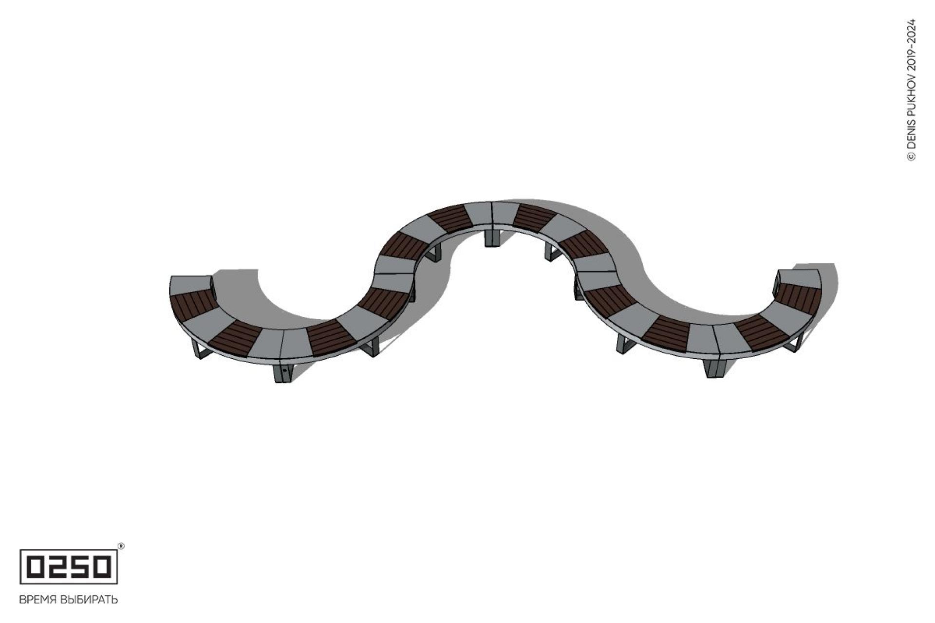 Уличная W-образная волнообразная скамейка широкая на ножках производство 0250