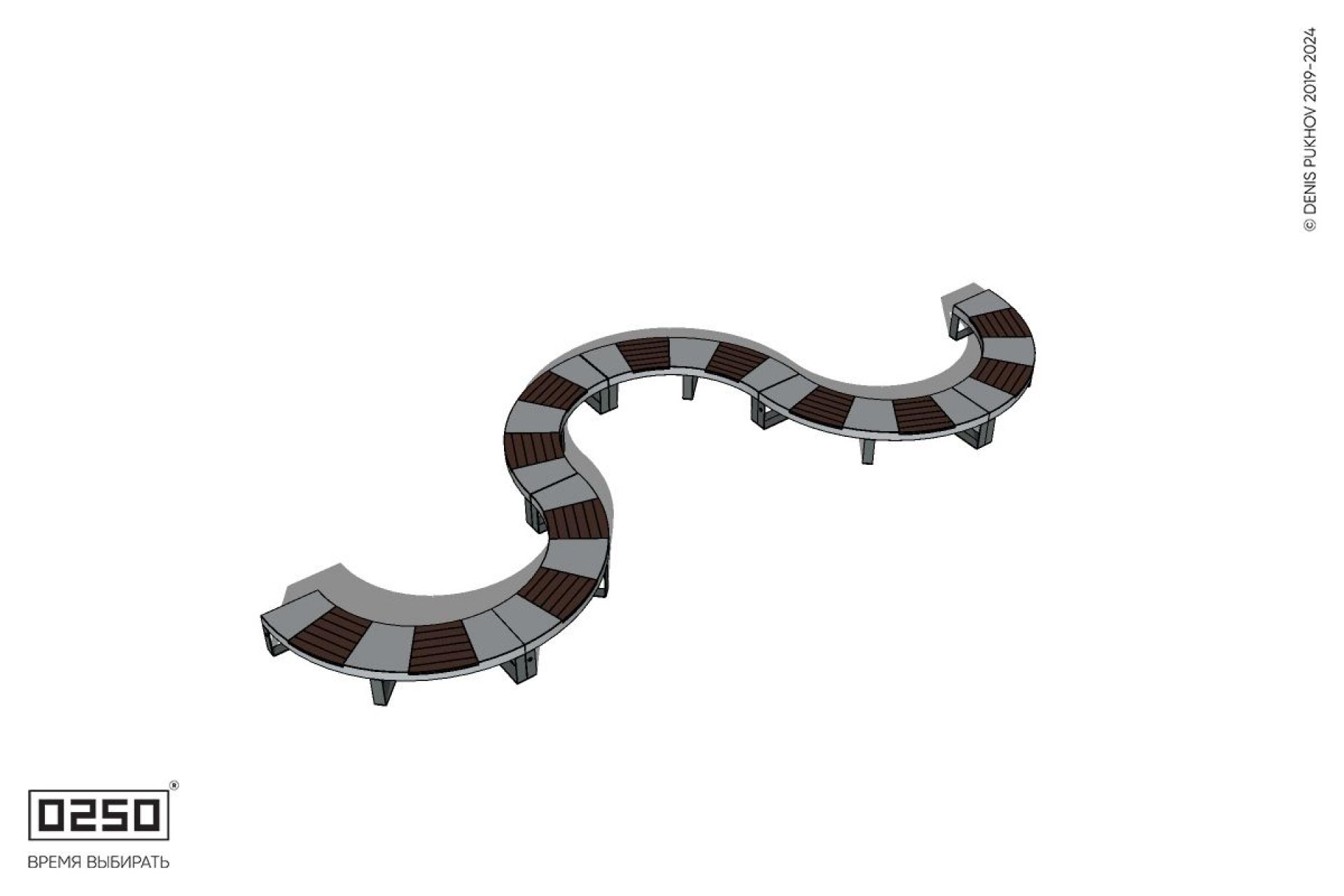 Уличная W-образная волнообразная скамейка широкая на ножках производство 0250