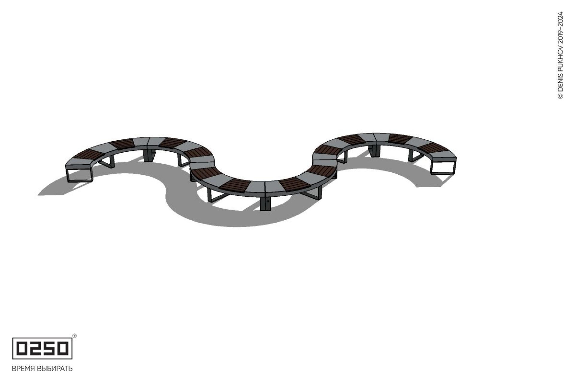 Уличная W-образная волнообразная скамейка широкая на ножках производство 0250