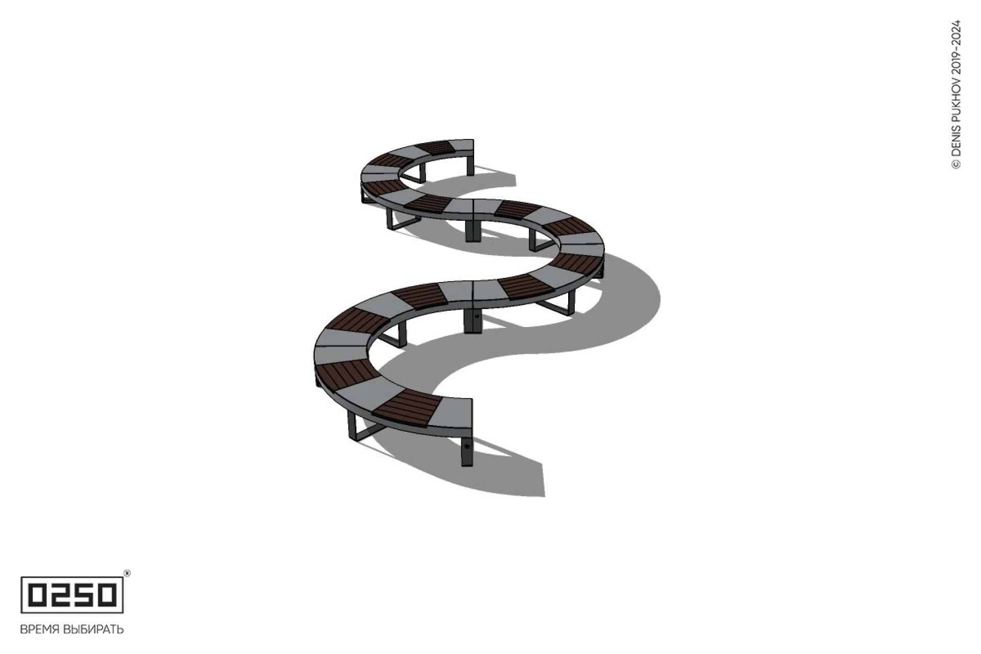 Уличная W-образная волнообразная скамейка широкая на ножках производство 0250