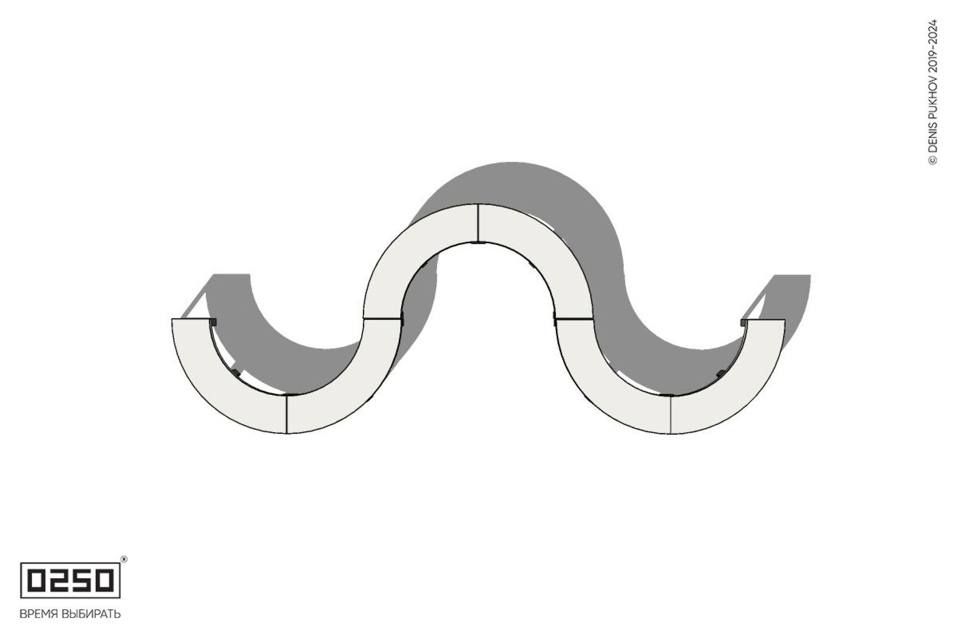 Уличная Бетонная W-образная волнообразная скамейка на ножках производство 0250, module