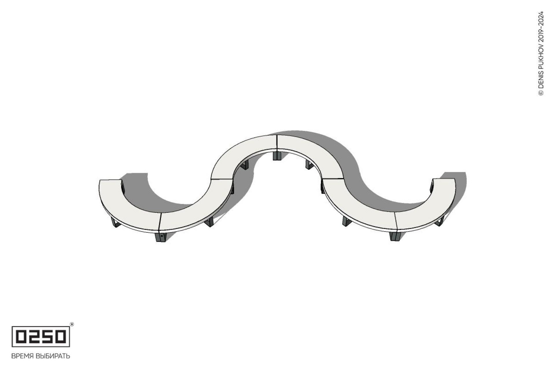 Уличная Бетонная W-образная волнообразная скамейка на ножках производство 0250