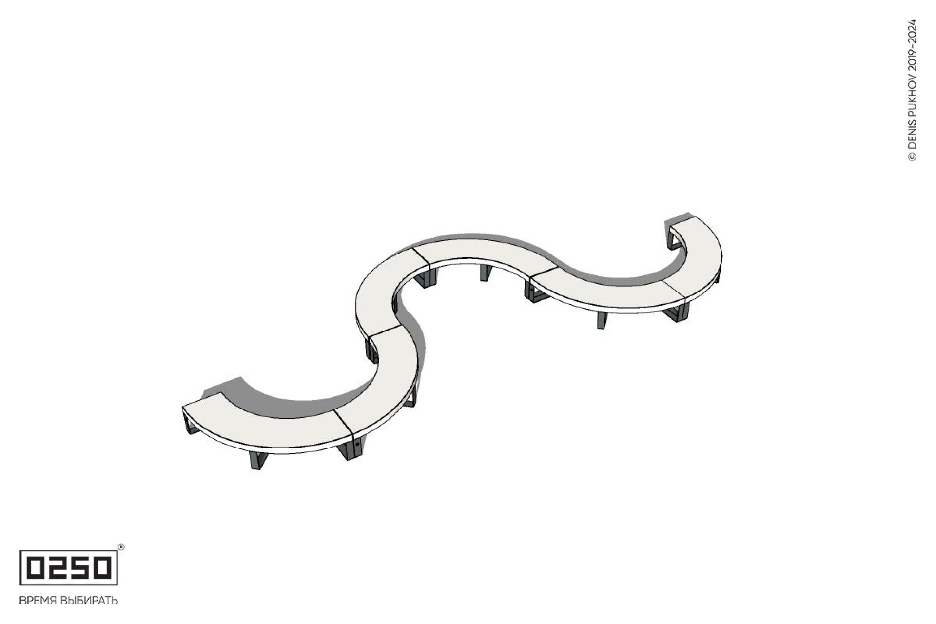 Уличная Бетонная W-образная волнообразная скамейка на ножках производство 0250