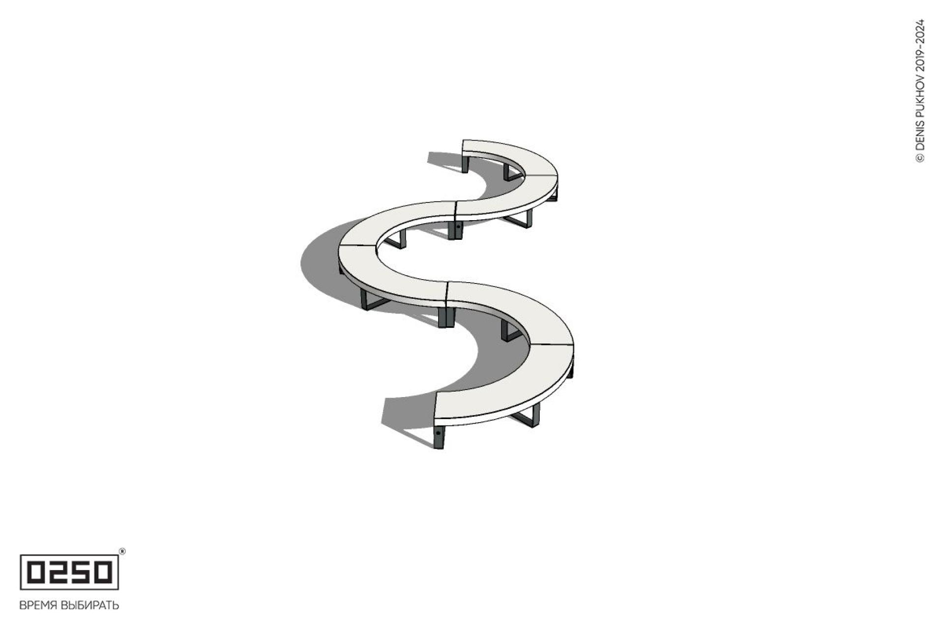 Уличная Бетонная W-образная волнообразная скамейка на ножках производство 0250