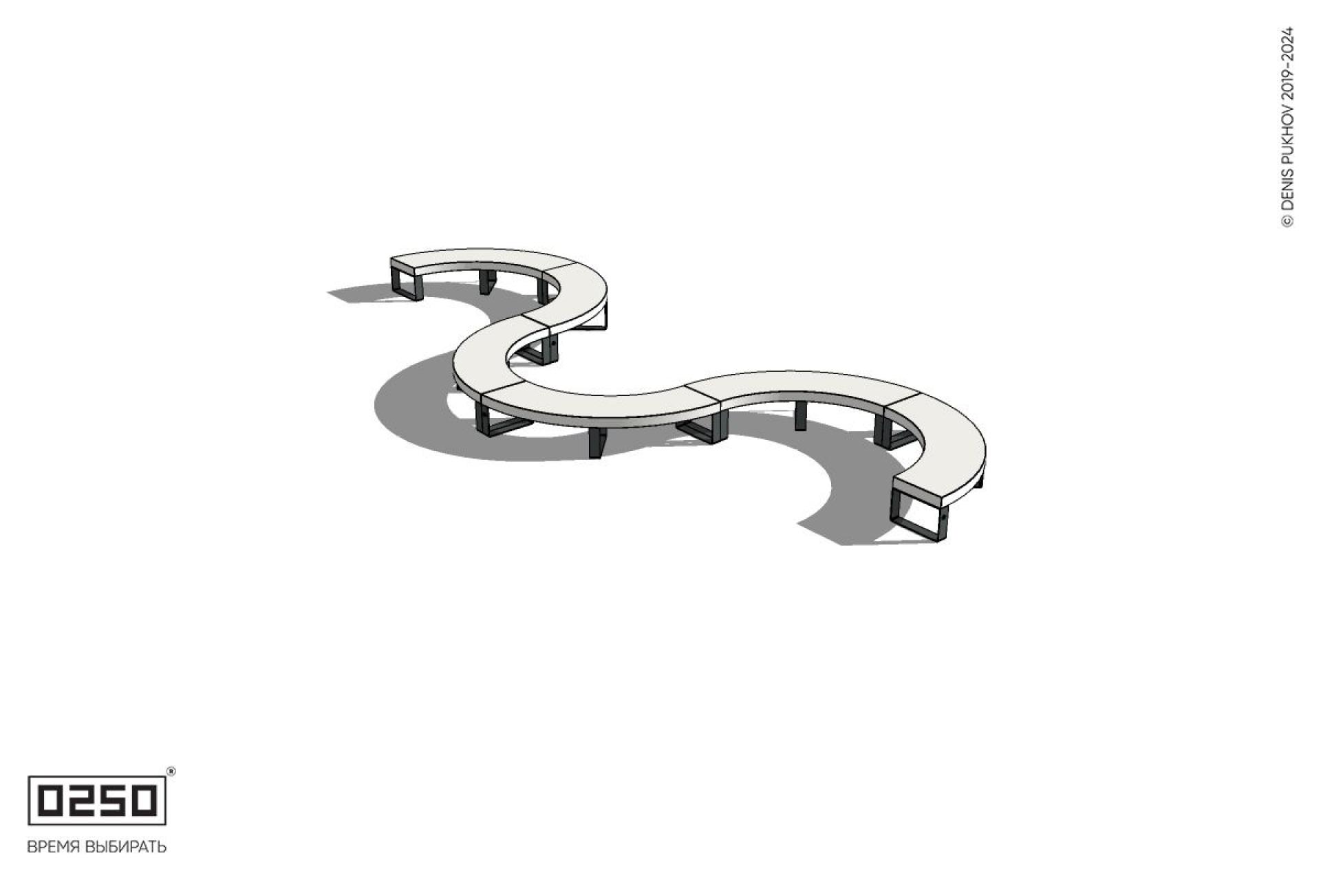 Уличная Бетонная W-образная волнообразная скамейка на ножках производство 0250