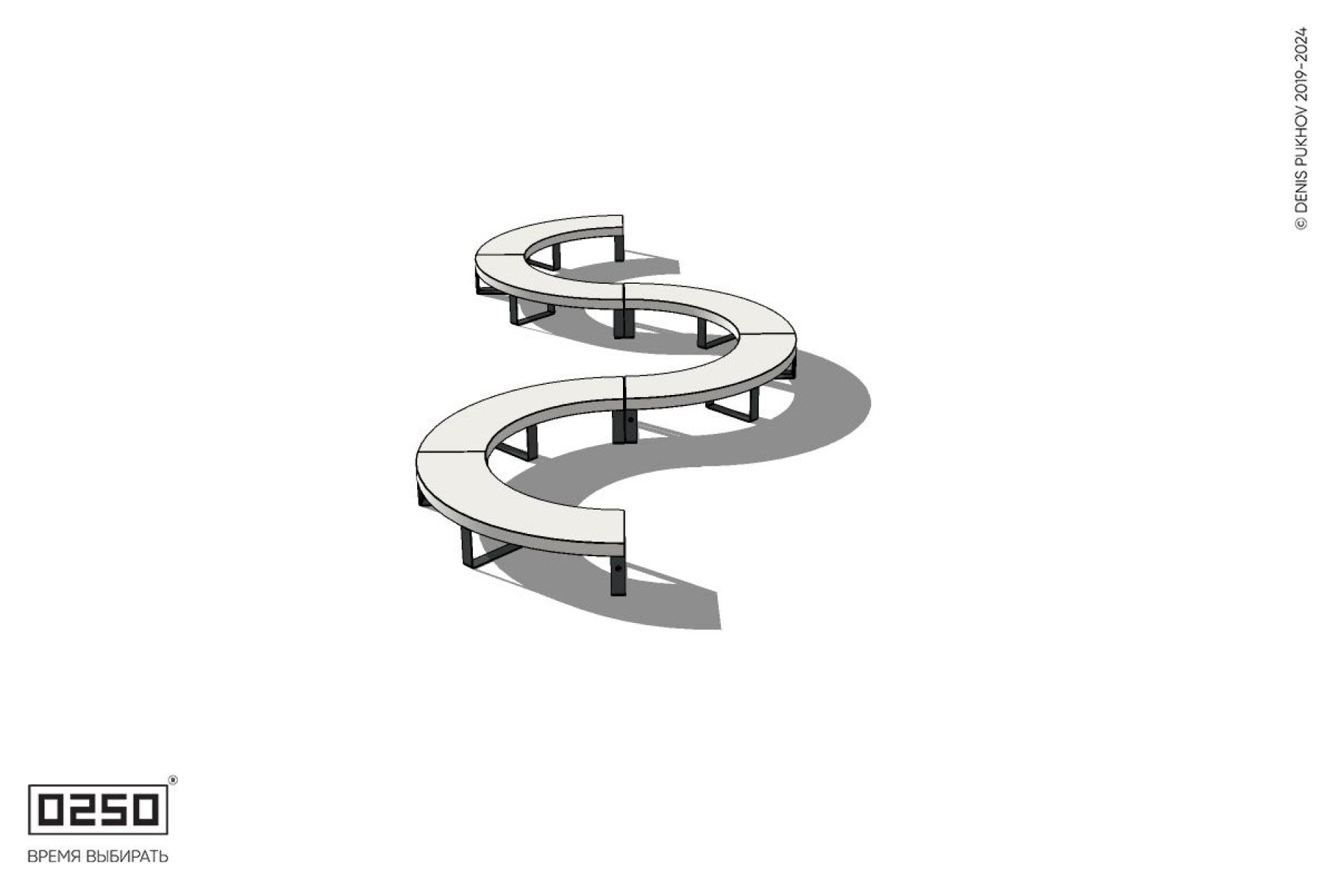 Уличная Бетонная W-образная волнообразная скамейка на ножках производство 0250