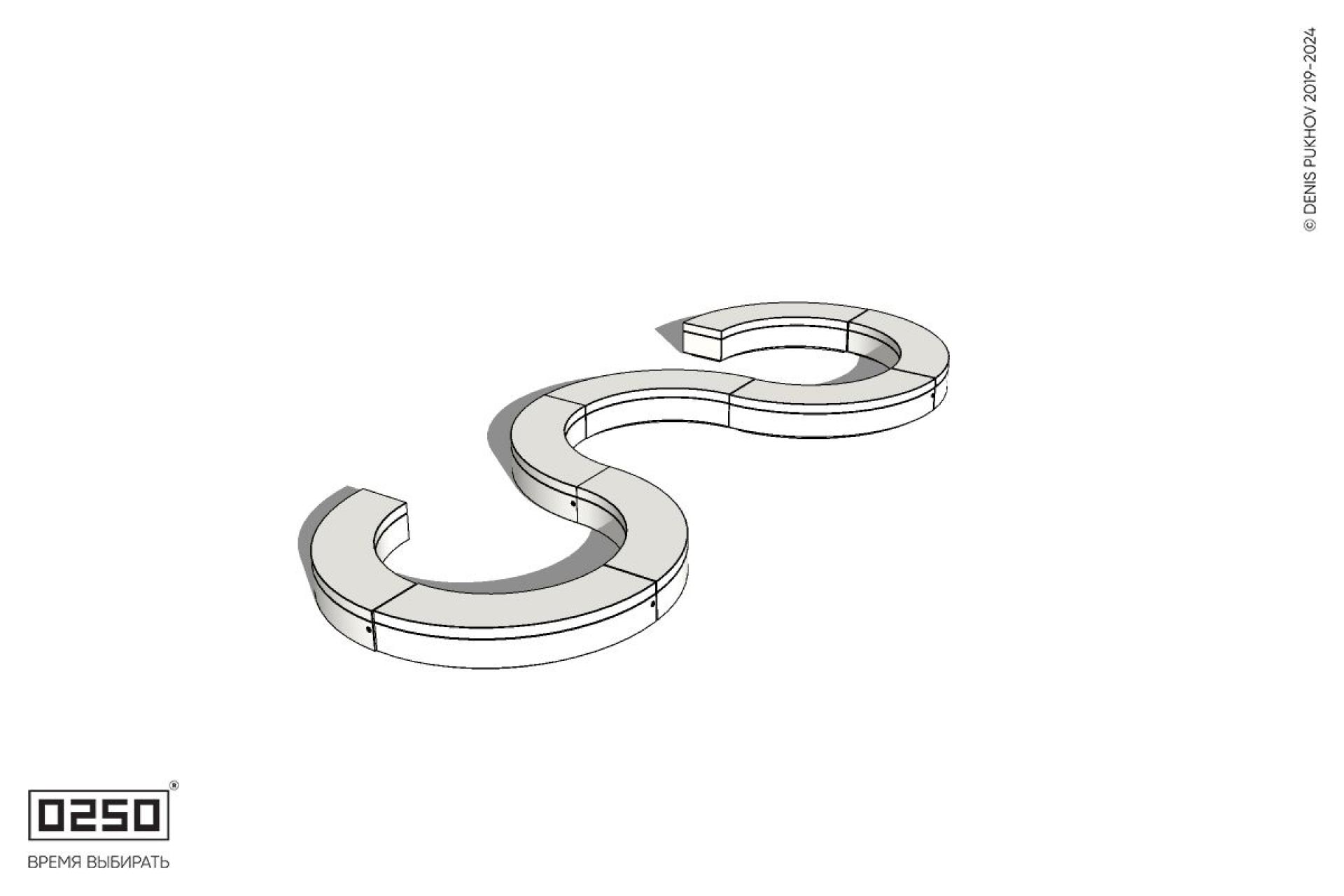 Уличная Бетонная W-образная волнообразная закрытая скамейка на блоке производство 0250