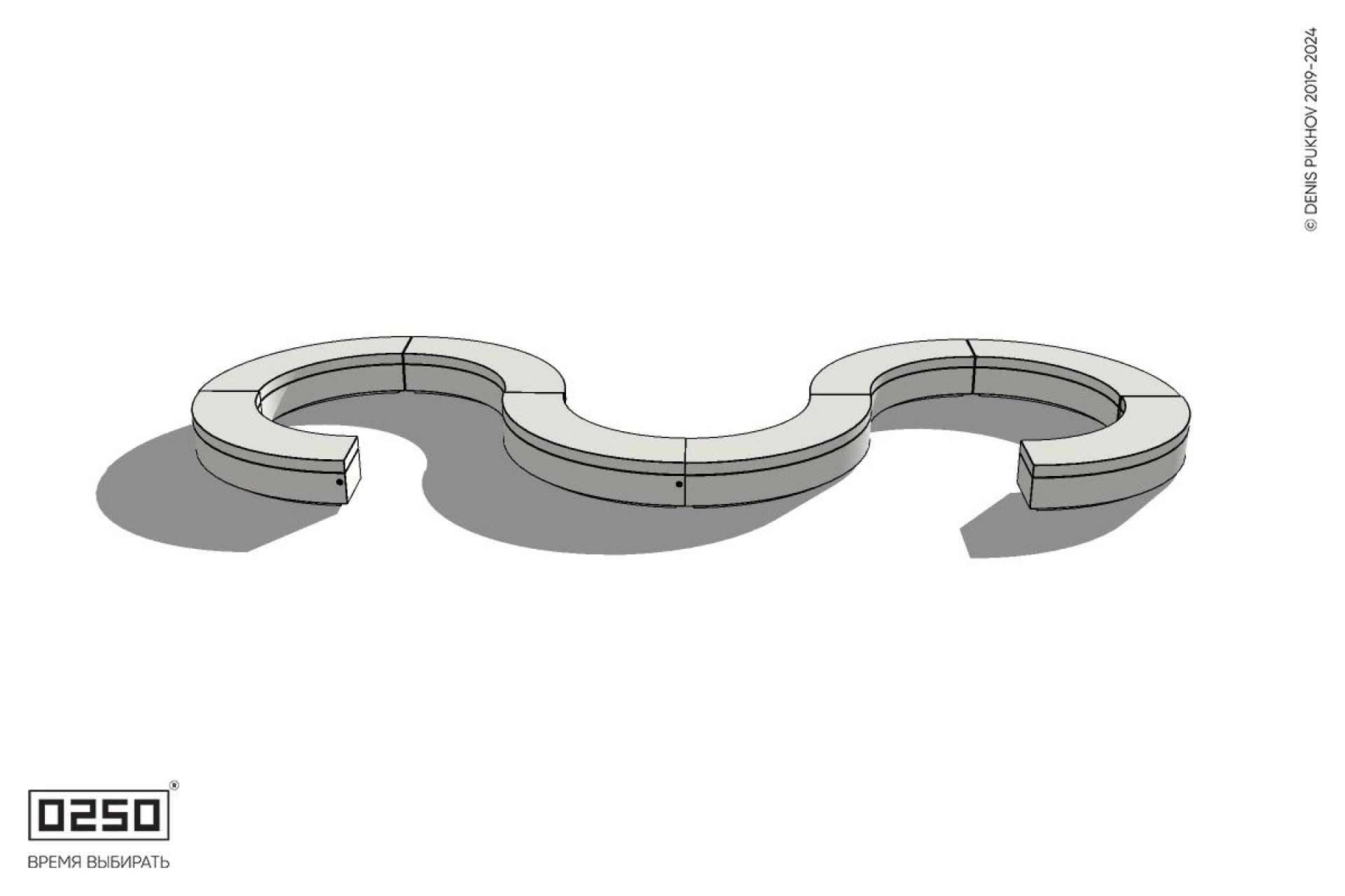 Уличная Бетонная W-образная волнообразная закрытая скамейка на блоке производство 0250