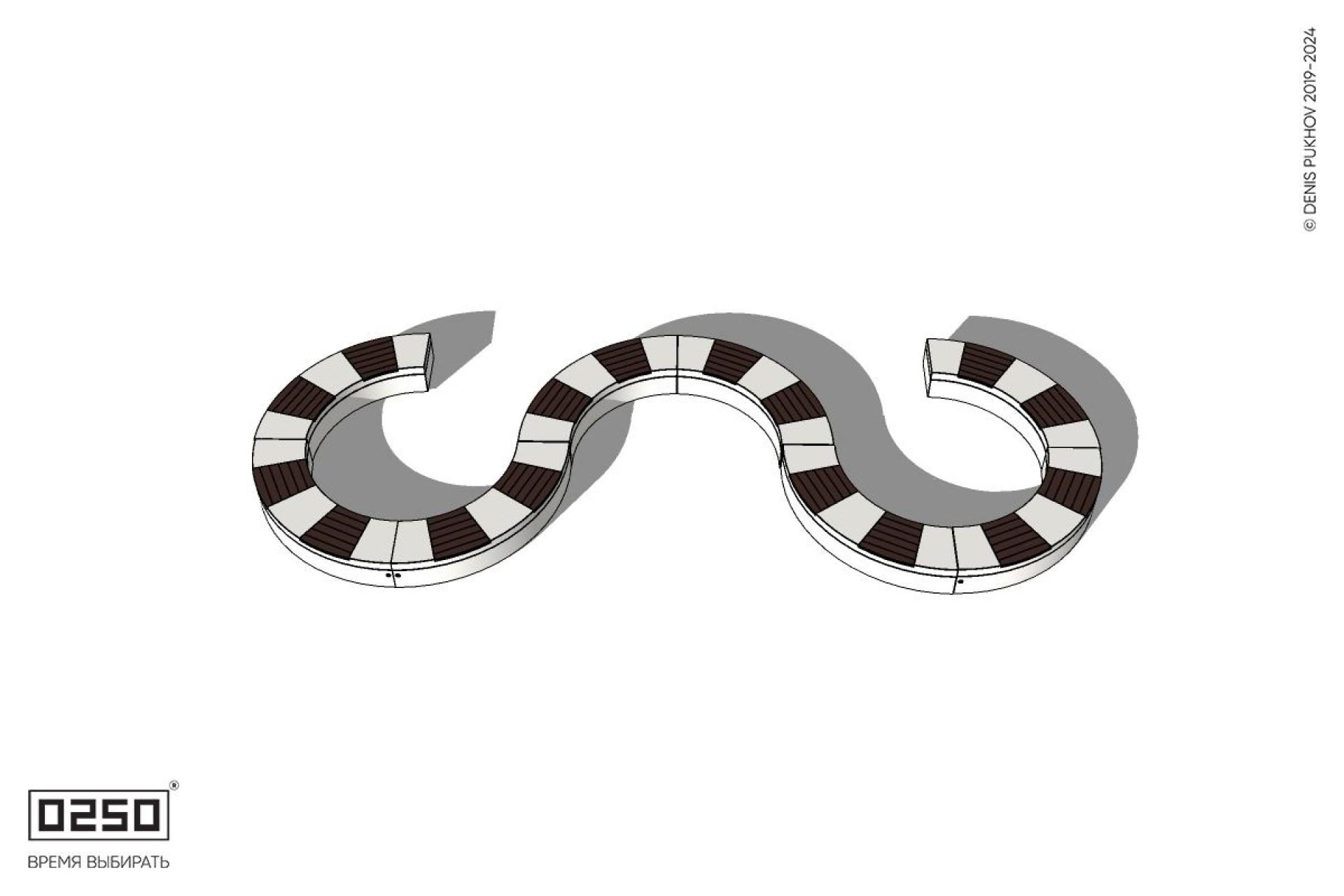 Уличная W-образная волнообразная скамейка закрытая на блоке производство 0250