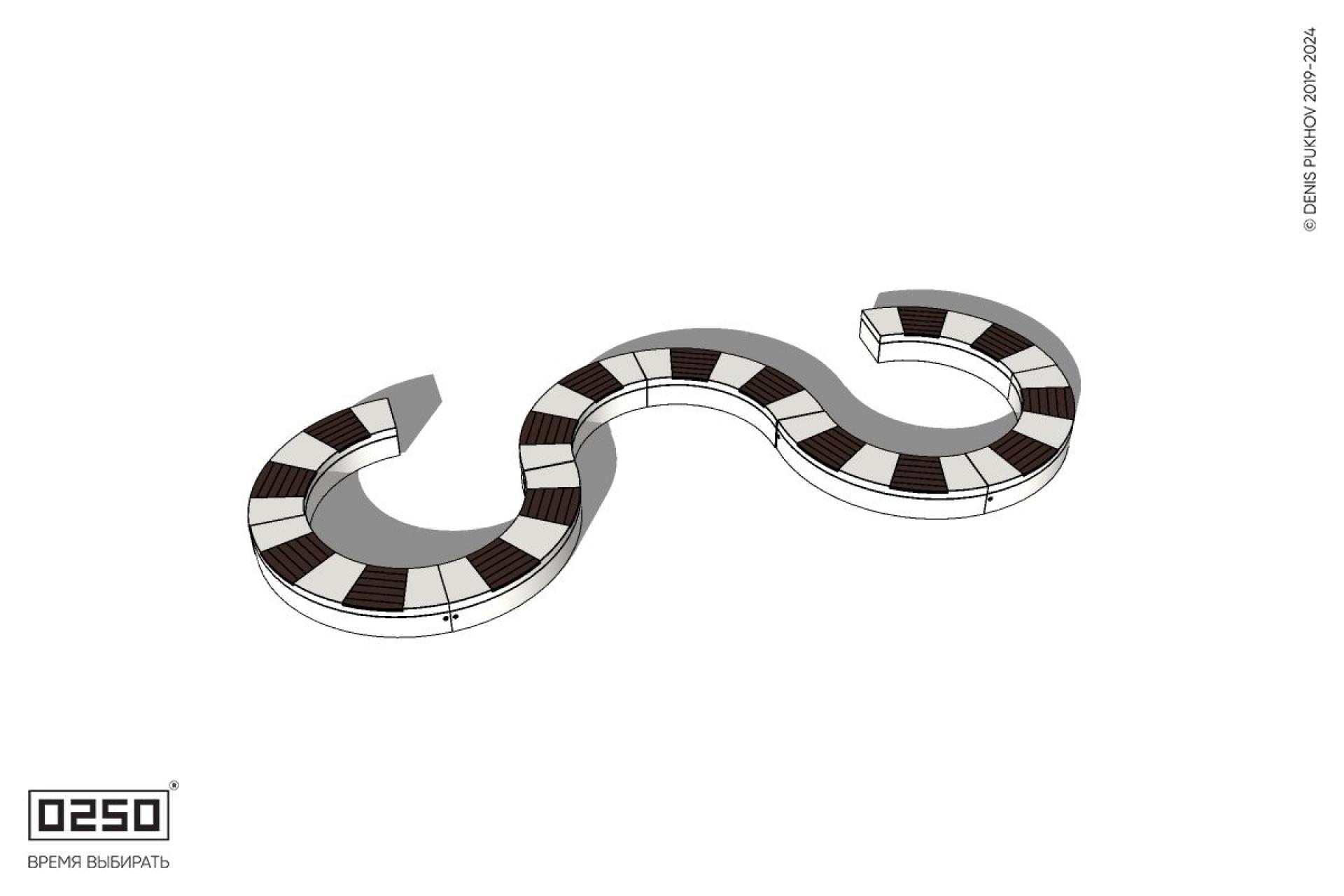 Уличная W-образная волнообразная скамейка закрытая на блоке производство 0250