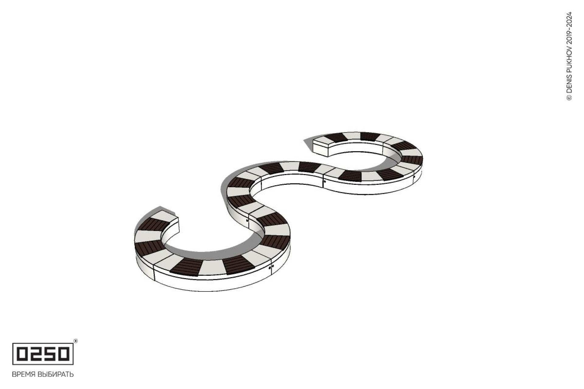 Уличная W-образная волнообразная скамейка закрытая на блоке производство 0250