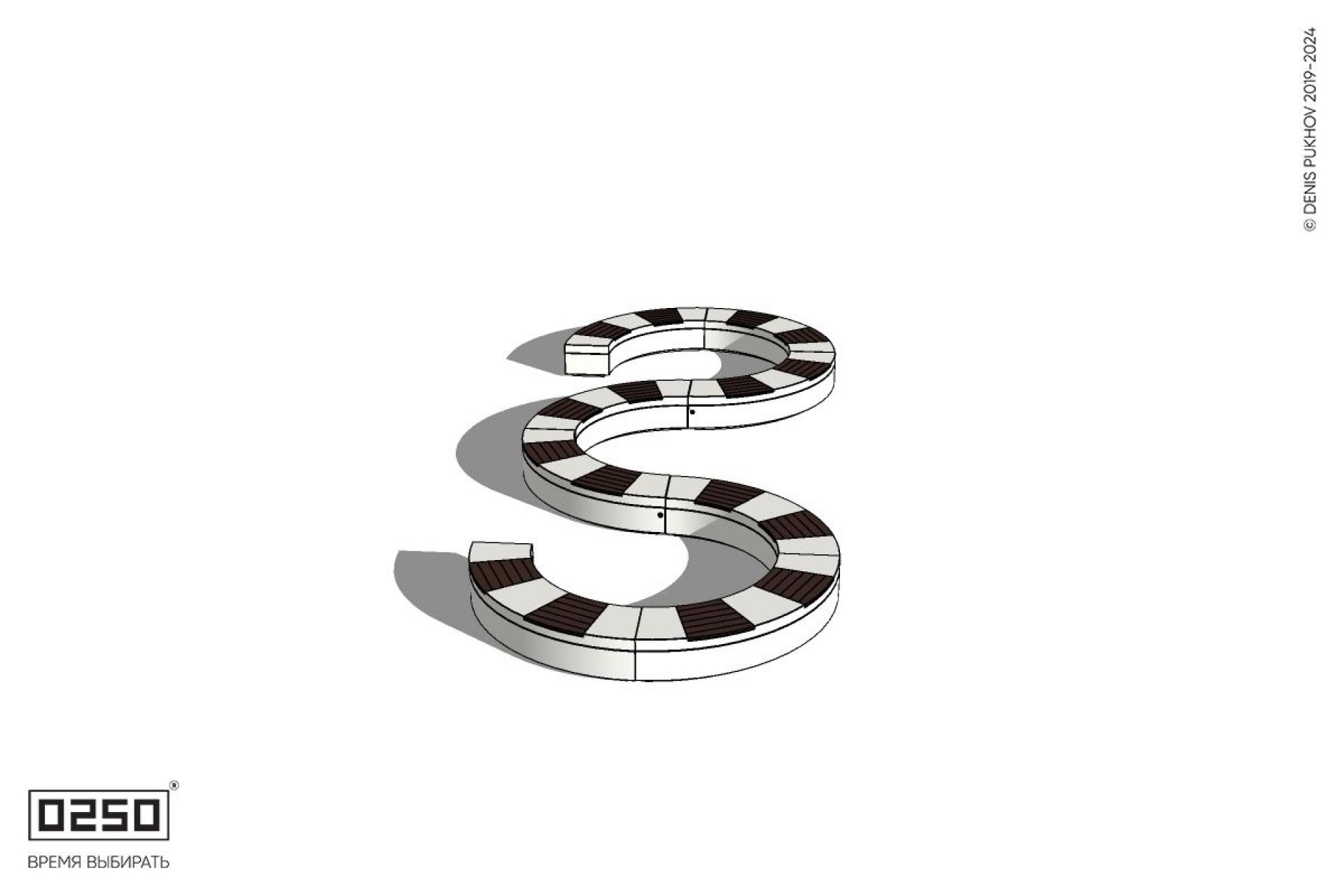 Уличная W-образная волнообразная скамейка закрытая на блоке производство 0250