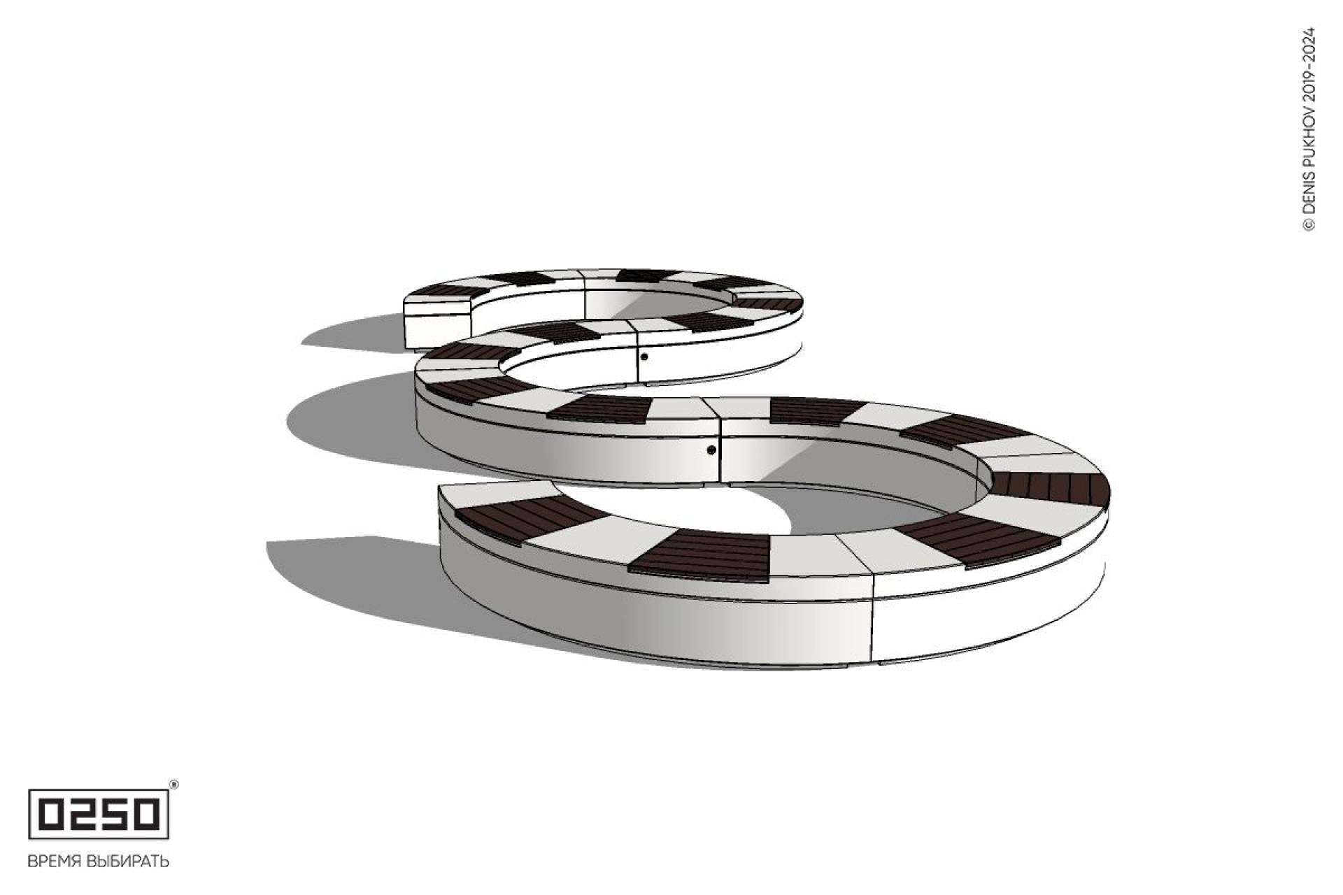 Уличная W-образная волнообразная скамейка закрытая на блоке производство 0250