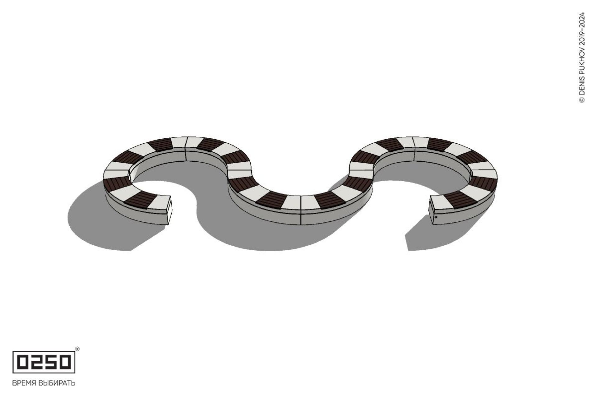 Уличная W-образная волнообразная скамейка закрытая на блоке производство 0250