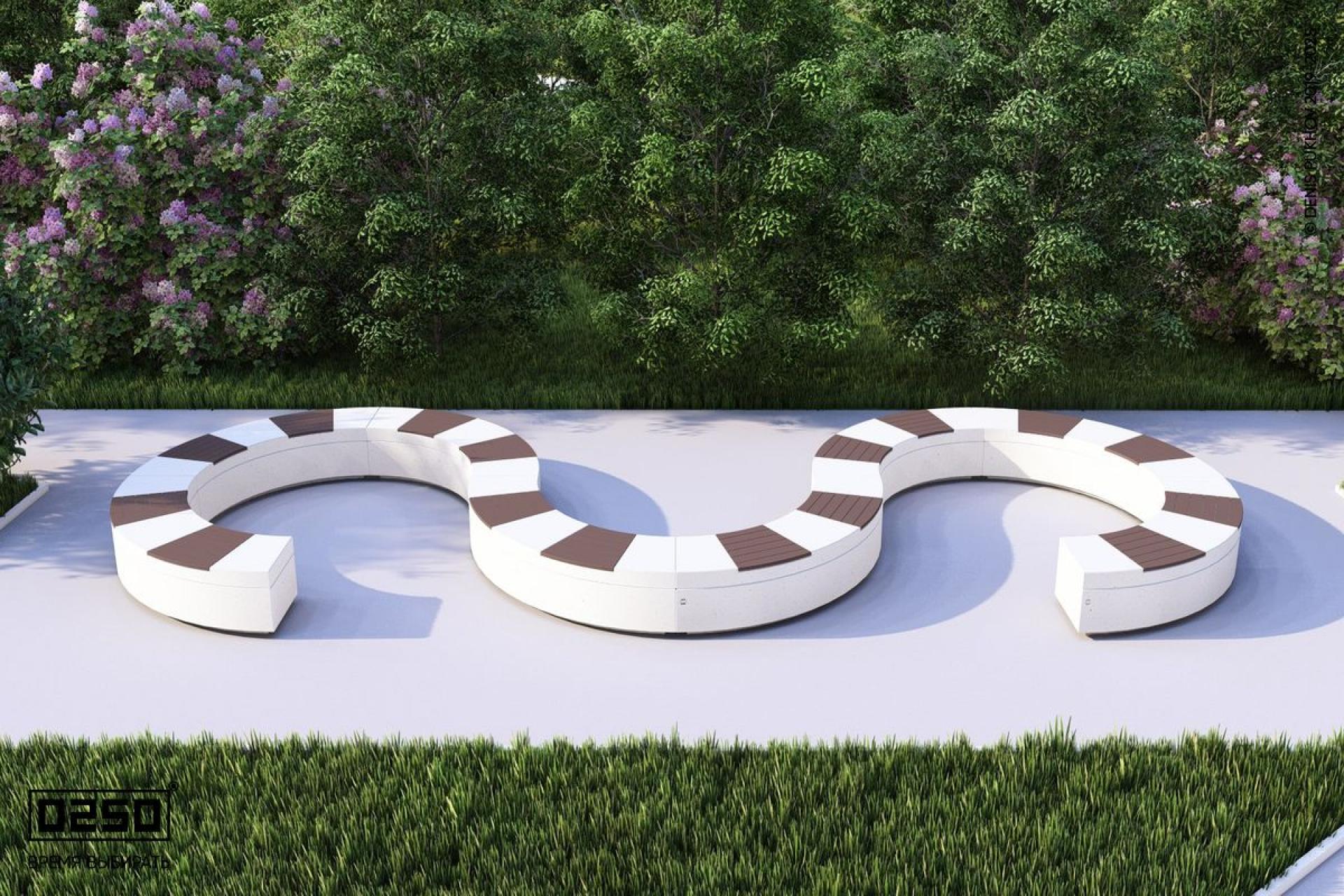 Визуализация модульная w-образная волнообразная закрытая модульная скамейка из нескольких блоков белого цвета 