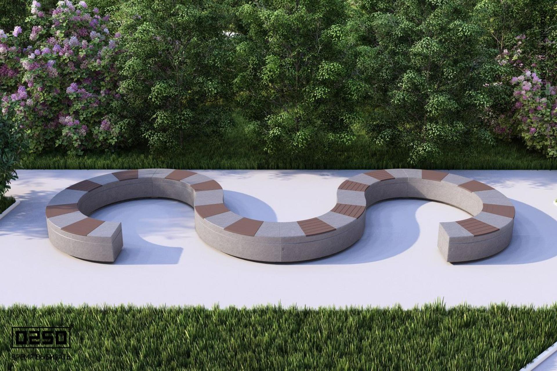 Визуализация модульная w-образная волнообразная закрытая модульная скамейка из нескольких блоков черного цвета