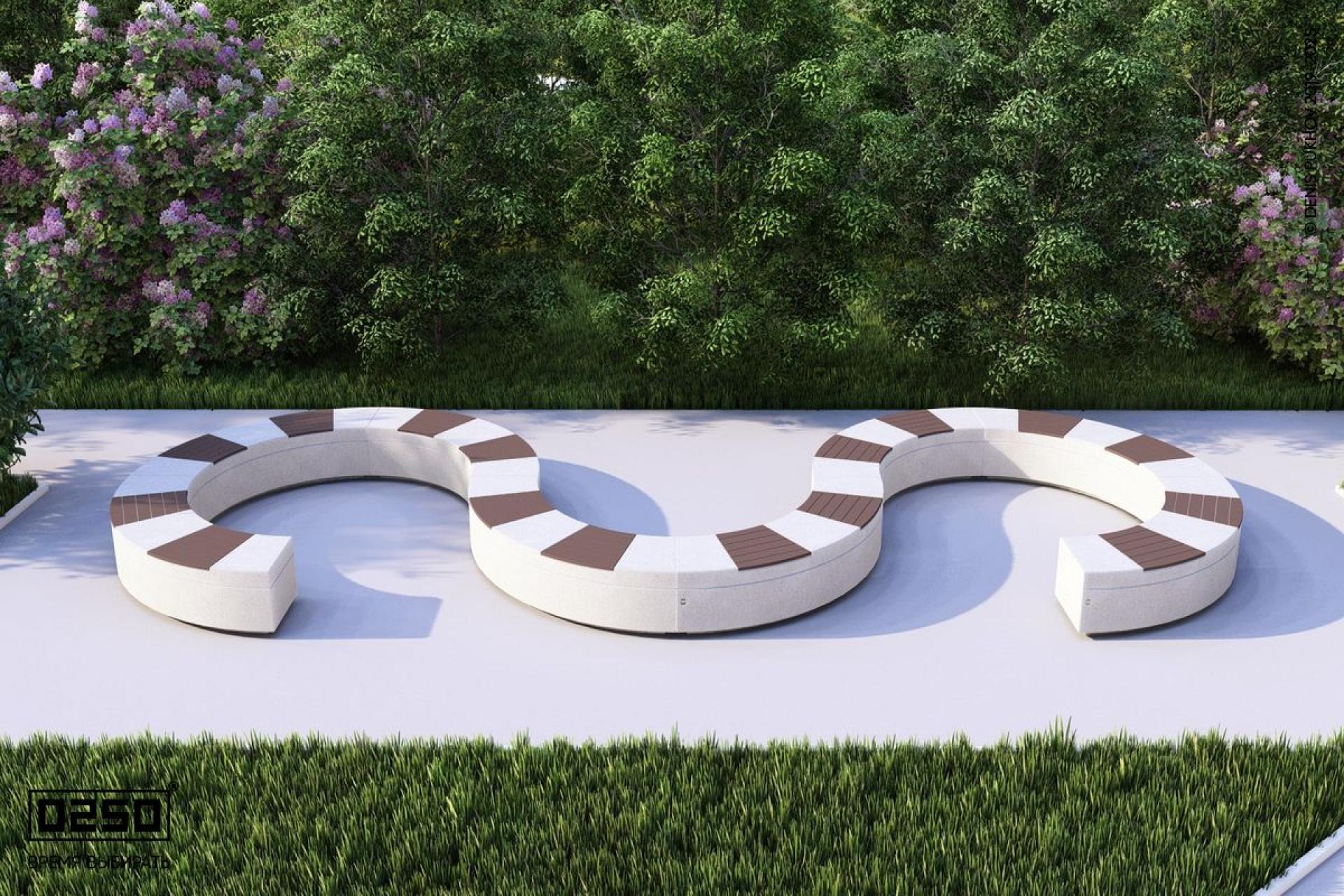 Визуализация модульная w-образная волнообразная закрытая модульная скамейка из нескольких блоков серого цвета