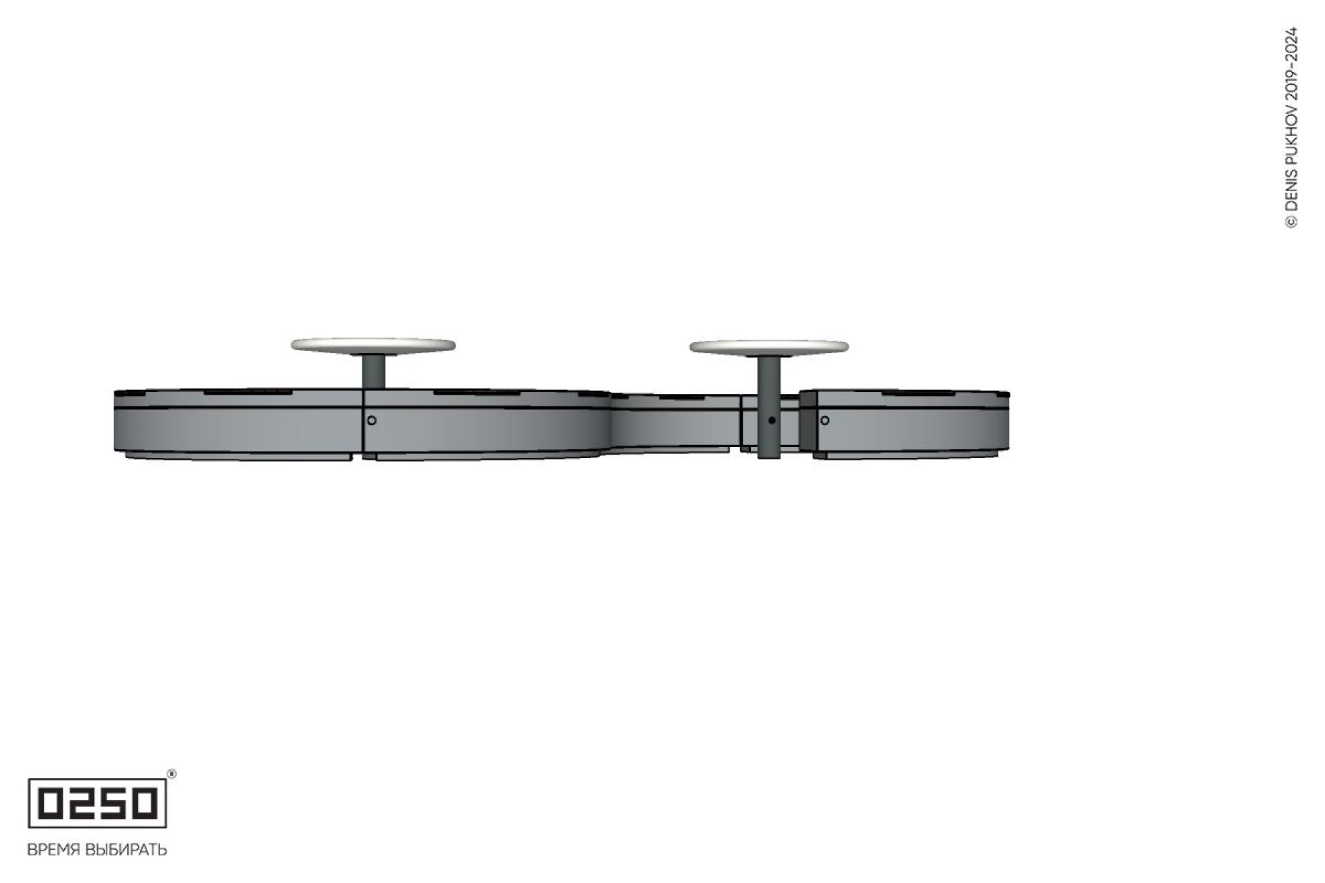 Уличная S-образная волнообразная скамейка на блоке с двумя столами Рондо производство 0250