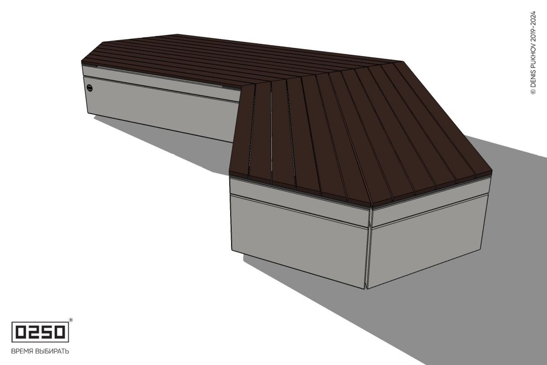 Уличная Широкоугловая двухсторонняя с клиновидными торцами скамейка на блоке производство 0250