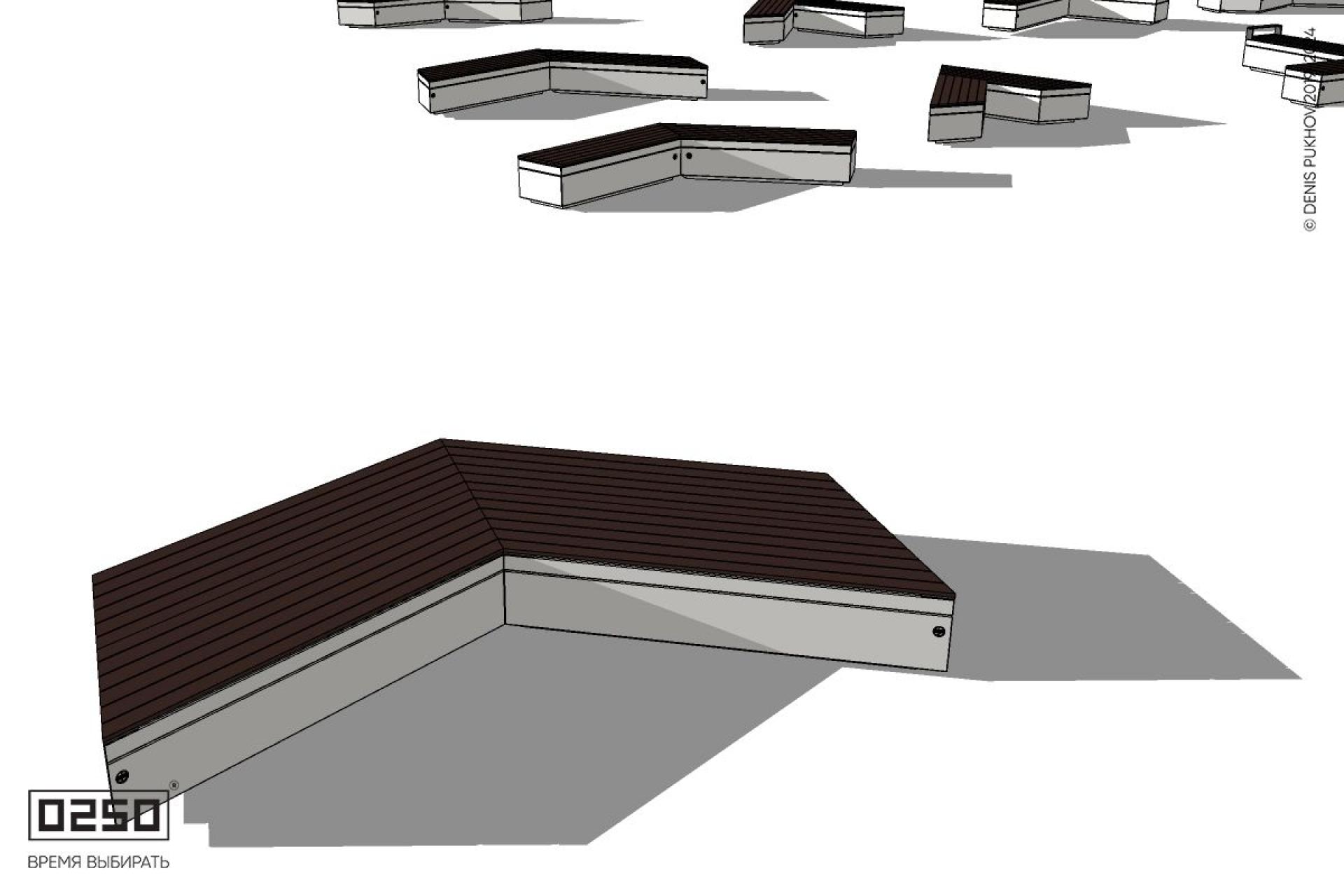 Уличная Широкоугловая двухсторонняя контрскошенная скамейка на блоке производство 0250