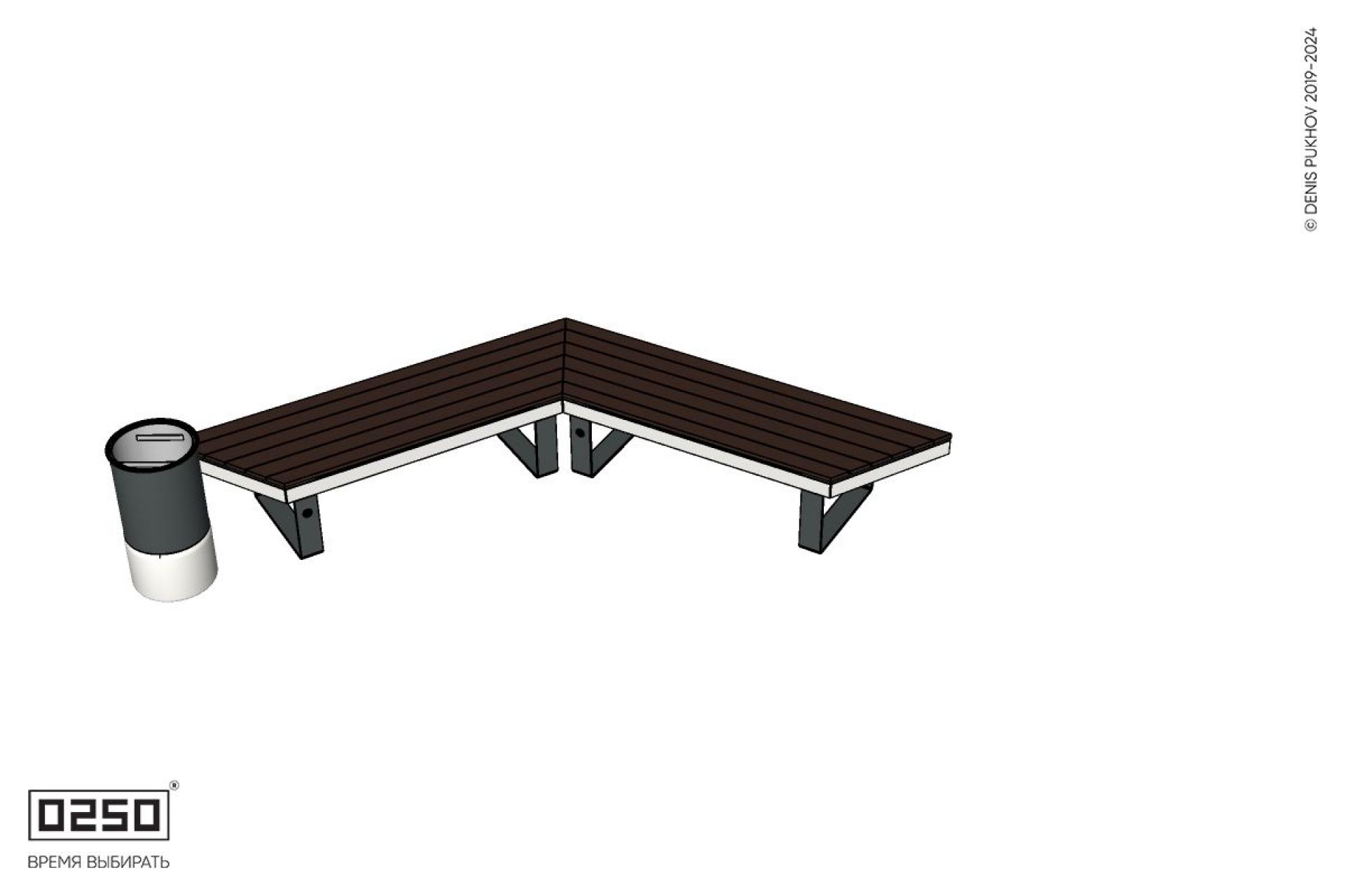 Уличная Широкоугловая скошенная скамейка на ножках с урной Урбан 2 производство 0250, modul+