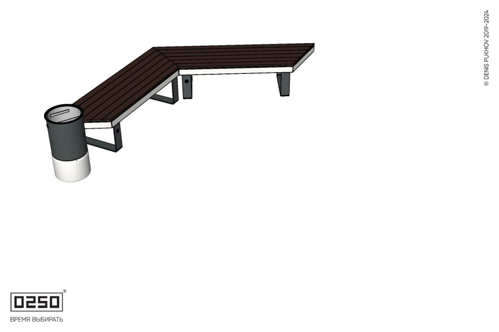 Уличная Широкоугловая скошенная скамейка на ножках с урной Урбан 2 производство 0250