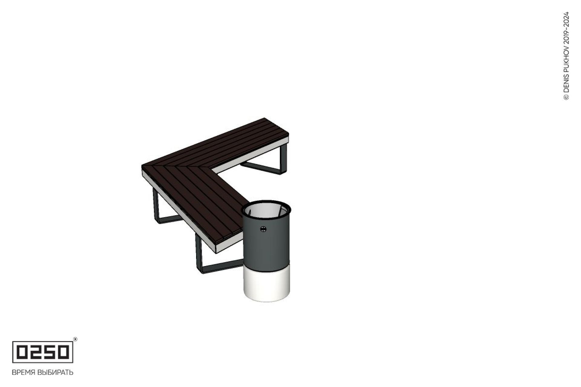 Уличная Широкоугловая скошенная скамейка на ножках с урной Урбан 2 производство 0250