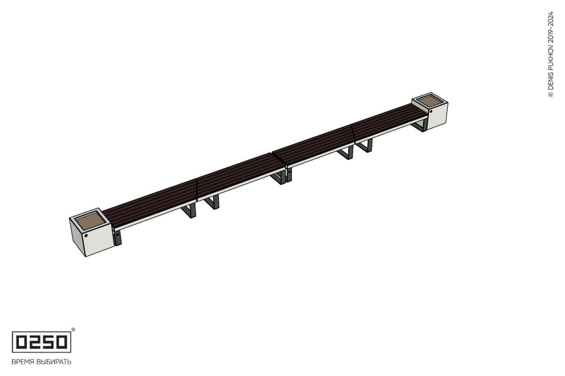 Уличная Скамейка четырехпролетная укороченная на ножках с двумя вазонами Кубэ 550 производство 0250, modul+