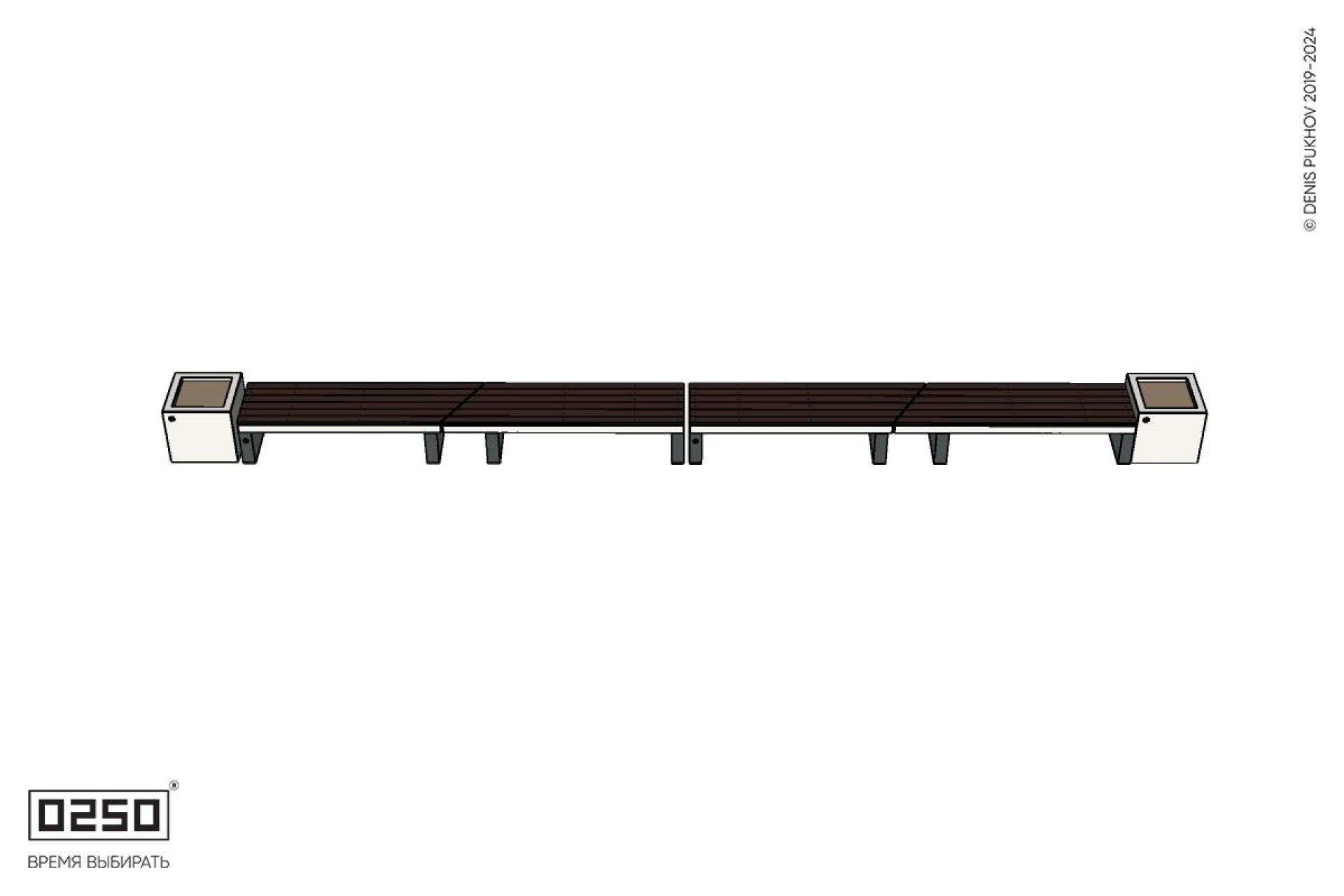 Уличная Скамейка четырехпролетная укороченная на ножках с двумя вазонами Кубэ 550 производство 0250