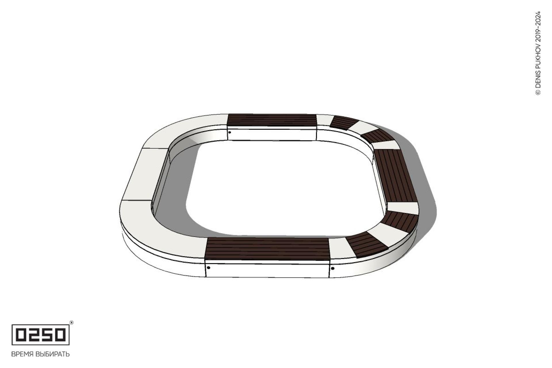 Уличная Скамейка квадрокруг на блоке с комбинированным настилом производство 0250