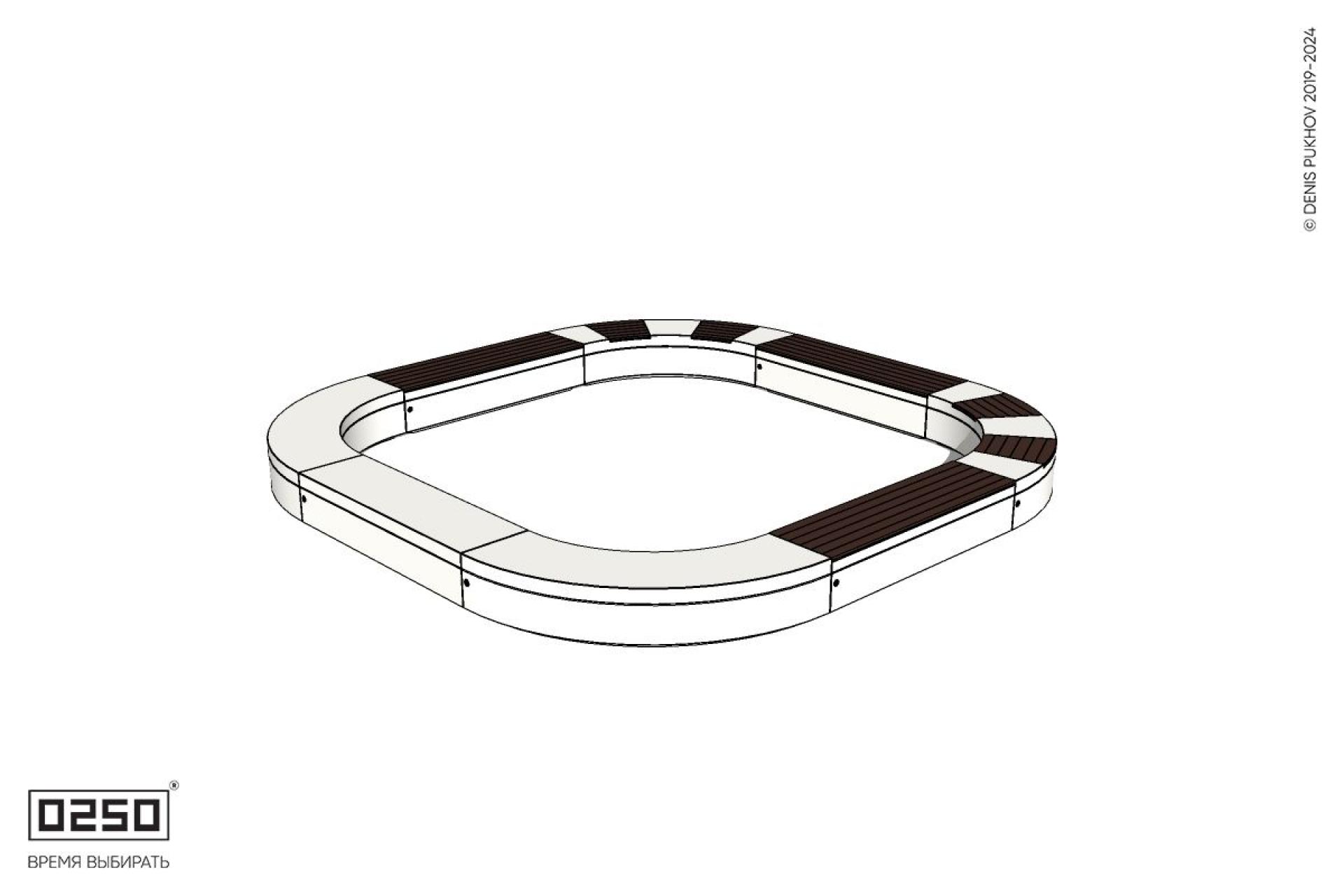 Уличная Скамейка квадрокруг на блоке с комбинированным настилом производство 0250