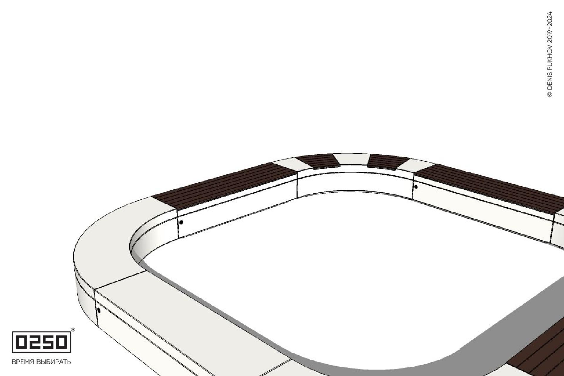 Уличная Скамейка квадрокруг на блоке с комбинированным настилом производство 0250