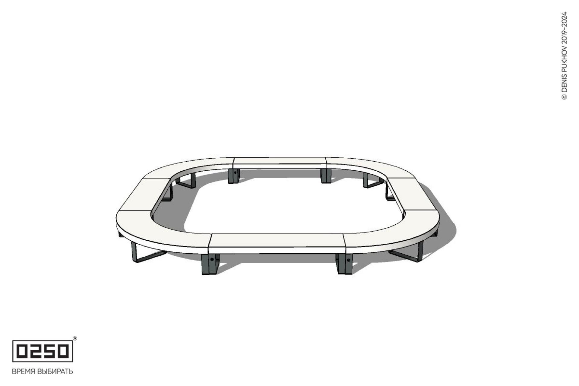 Уличная Бетонная квадрокруглая скамейка на ножках производство 0250