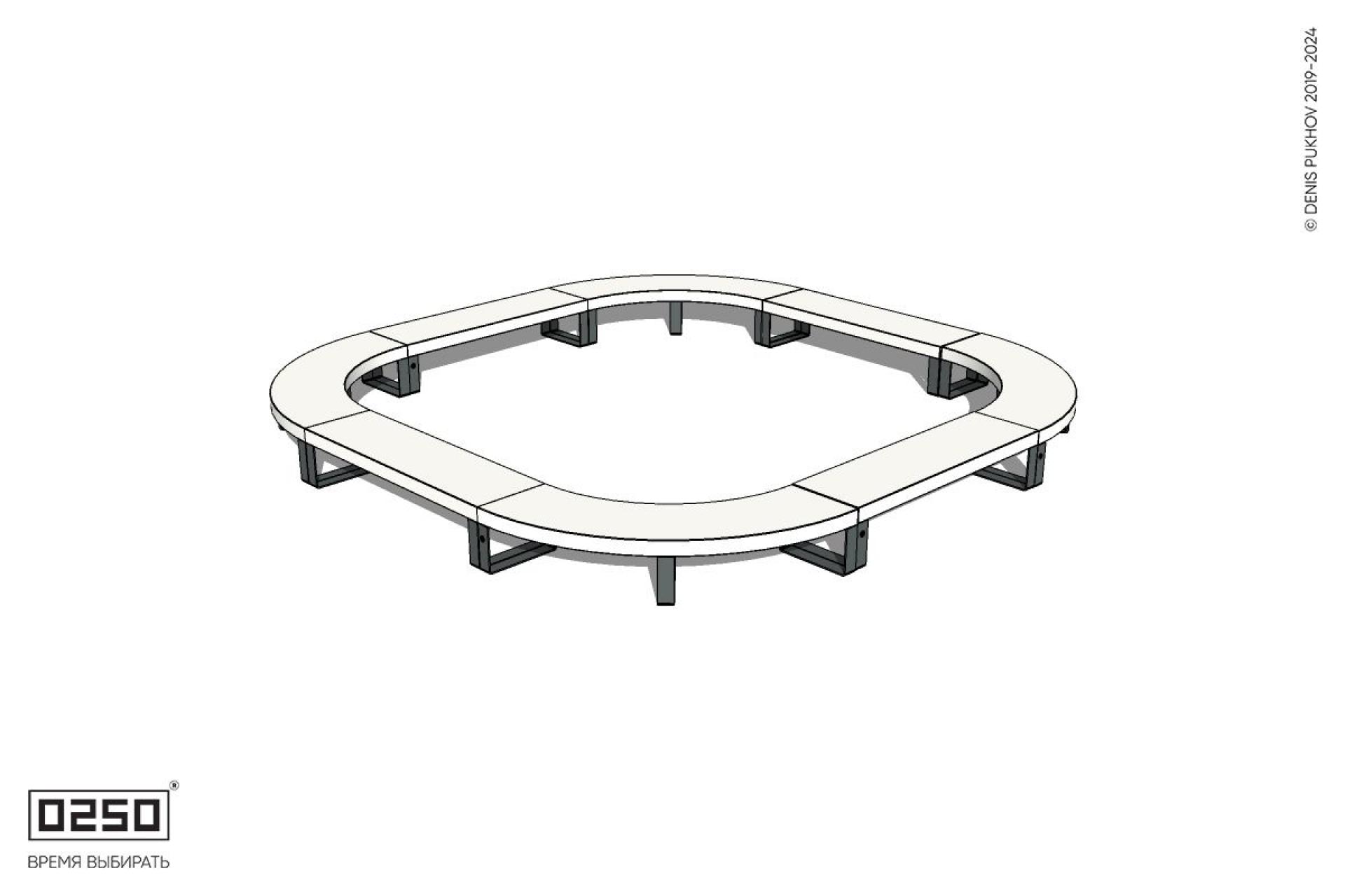 Уличная Бетонная квадрокруглая скамейка на ножках производство 0250