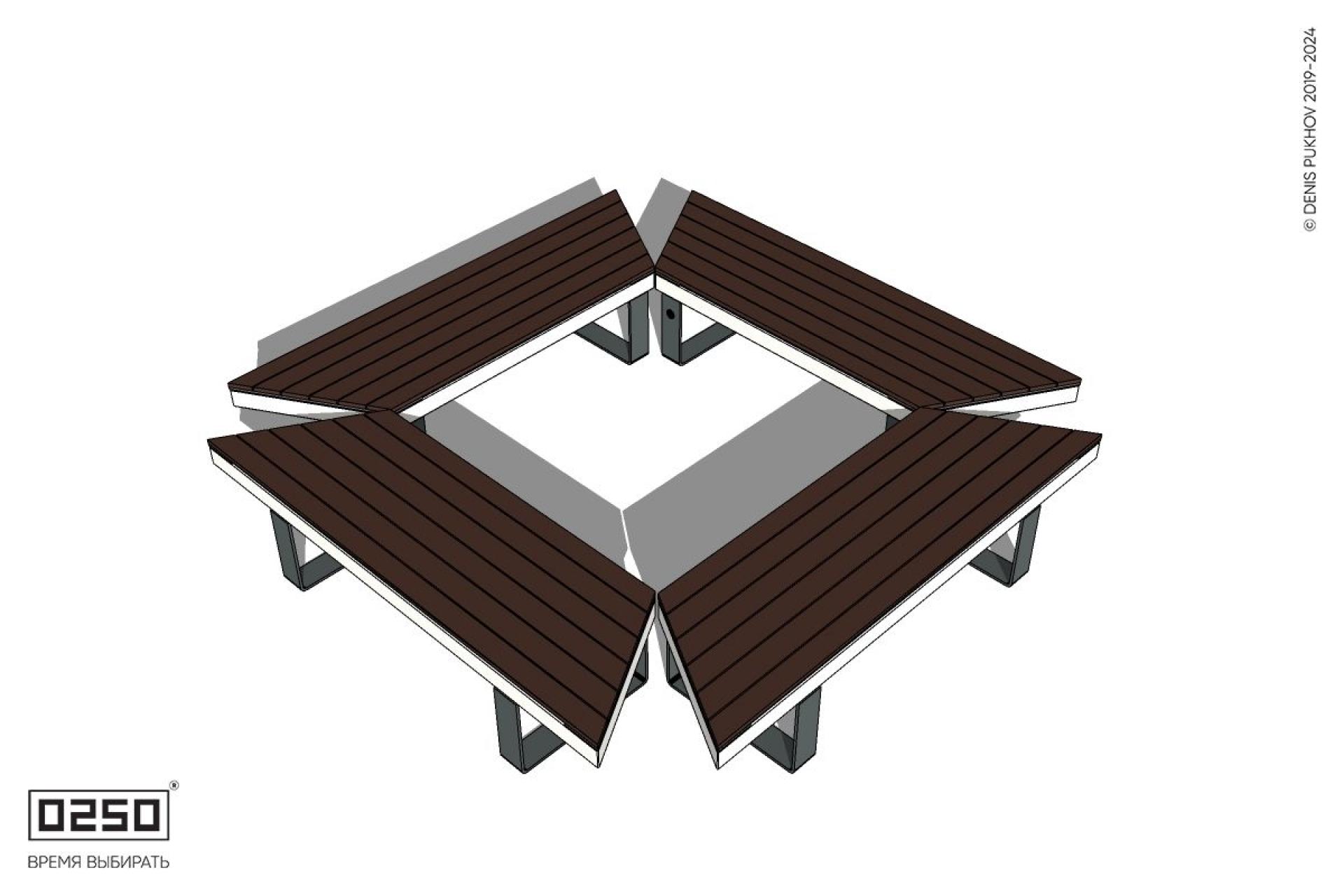 Уличная Скамейка квадротрапецевидная внутренняя на ножках производство 0250