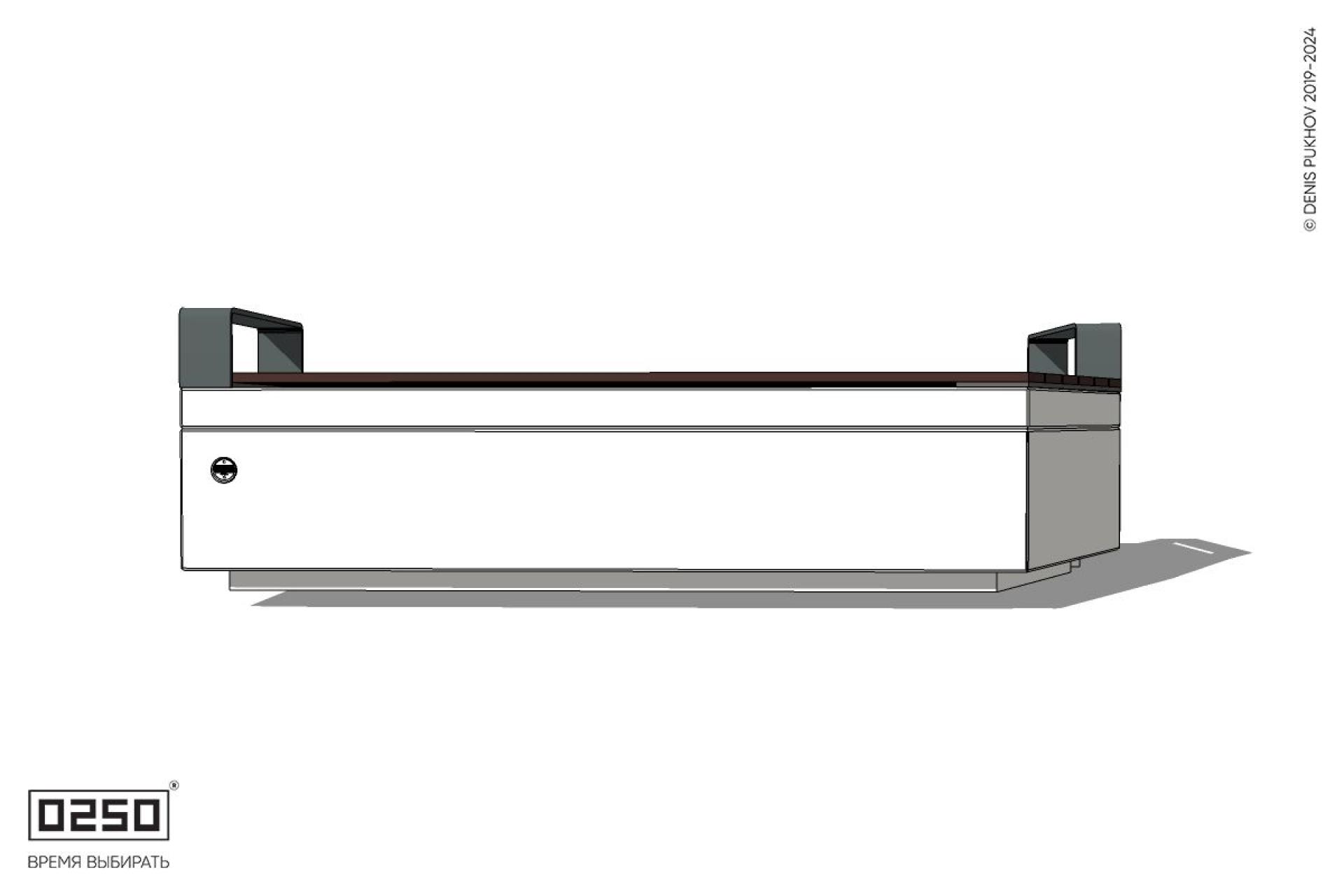 Уличная Двухсторонняя трапециевидная правая скамейка с подлокотниками на блоке производство 0250