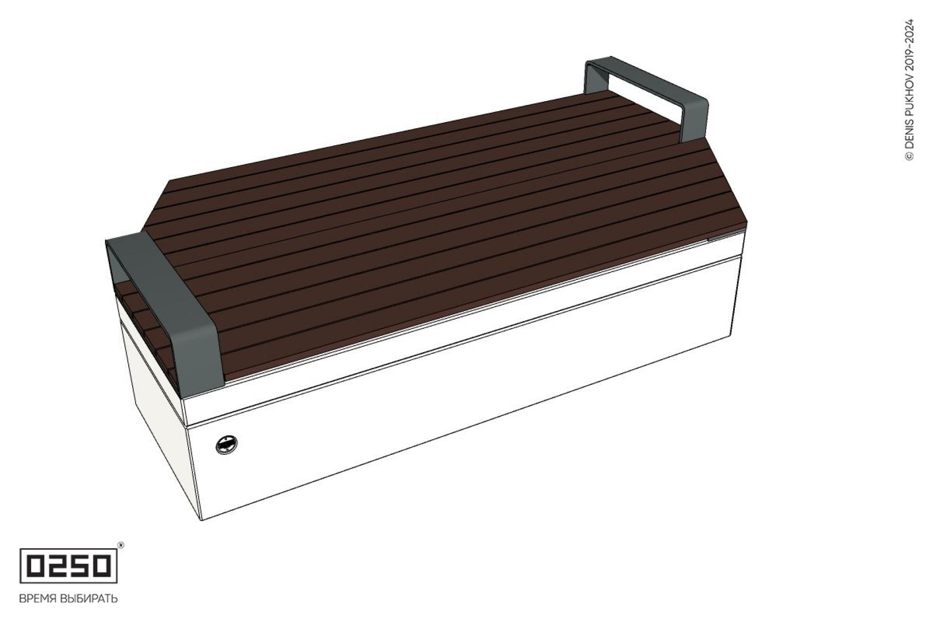 Уличная Двухсторонняя трапециевидная правая скамейка с подлокотниками на блоке производство 0250
