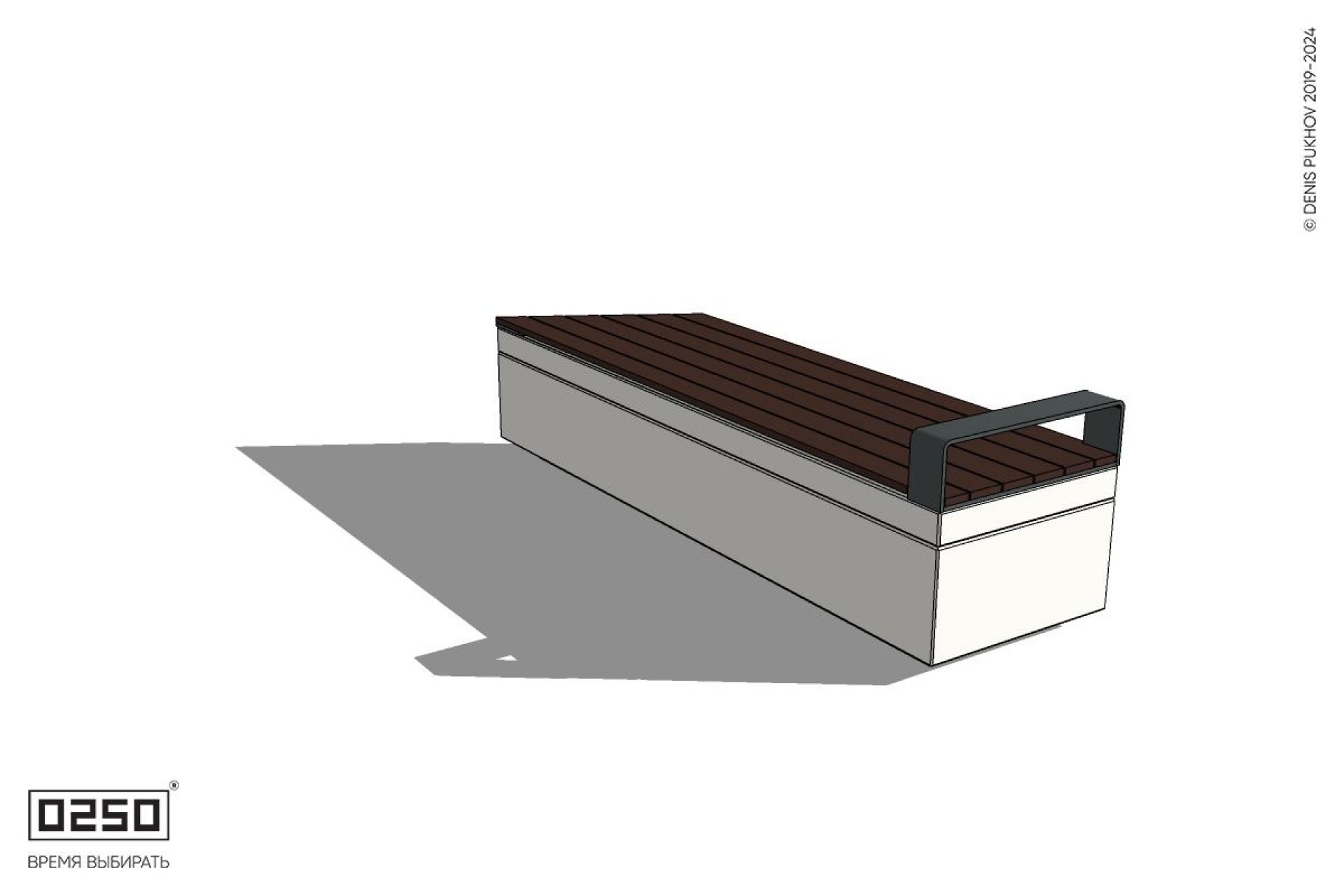 Уличная Скамейка скошенная справа с подлокотником на блоке производство 0250