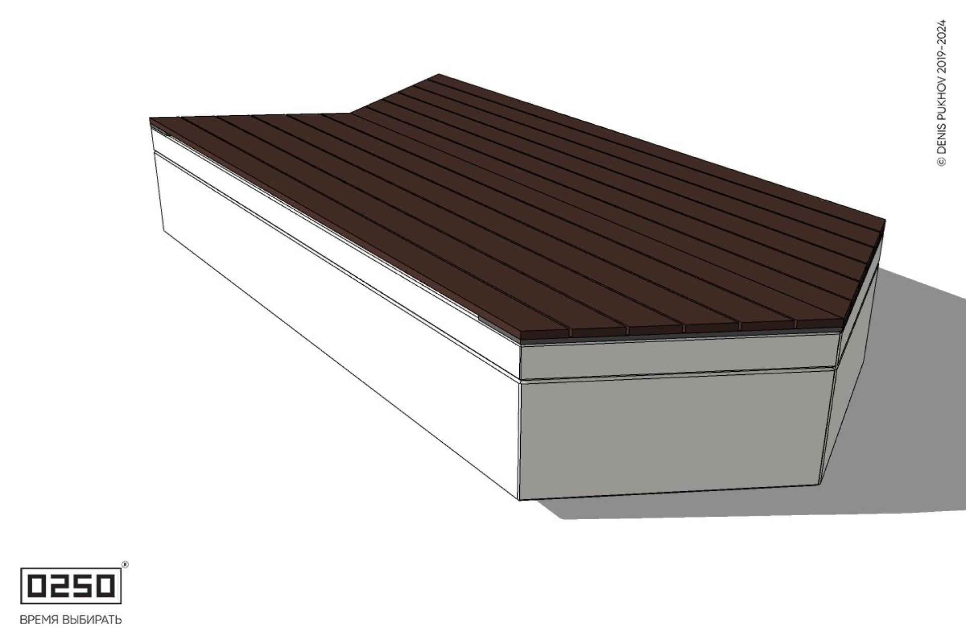 Уличная Двухсторонняя скамейка с клиновидными и обратно клиновидными торцами на блоке производство 0250