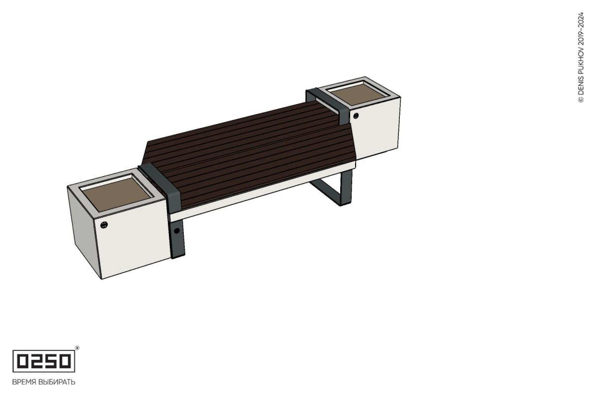 Уличная Скамейка двухсторонняя трапециевидная правая на ножках с двумя вазонами Кубэ 550 производство 0250