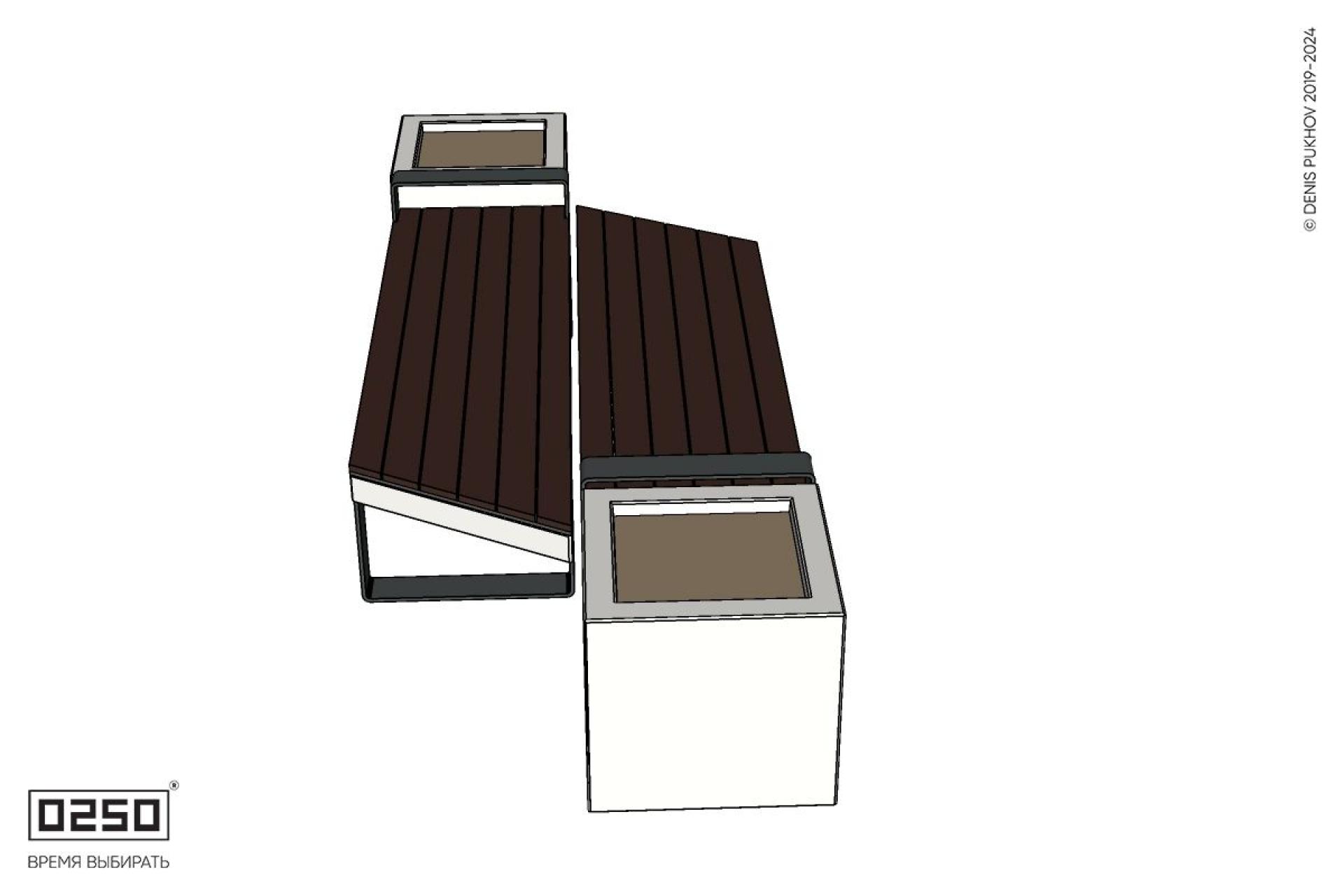 Уличная Скамейка двухсторонняя трапециевидная правая на ножках с двумя вазонами Кубэ 550 производство 0250