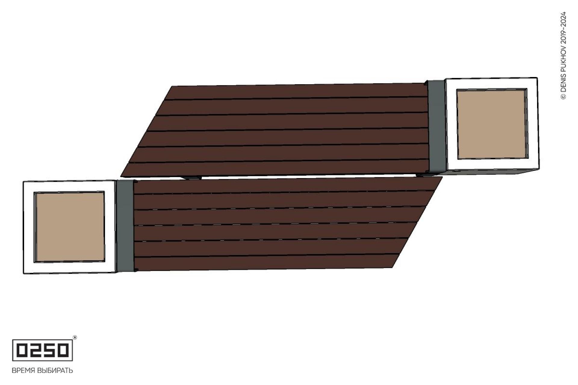 Уличная Скамейка двухсторонняя трапециевидная правая на ножках с двумя вазонами Кубэ 550 производство 0250