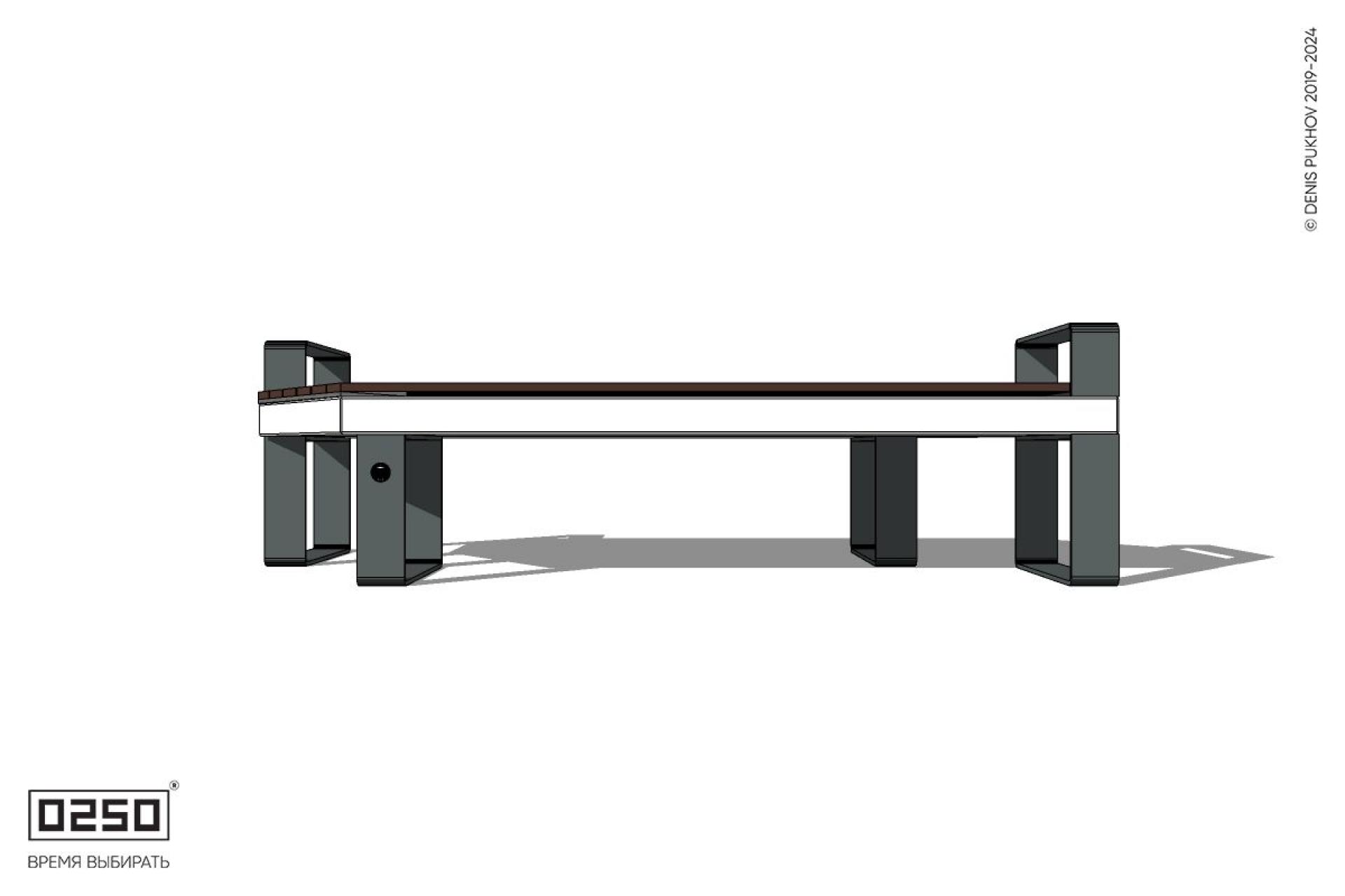 Уличная Скамейка двухсторонняя трапециевидная левая с подлокотниками на ножках производство 0250