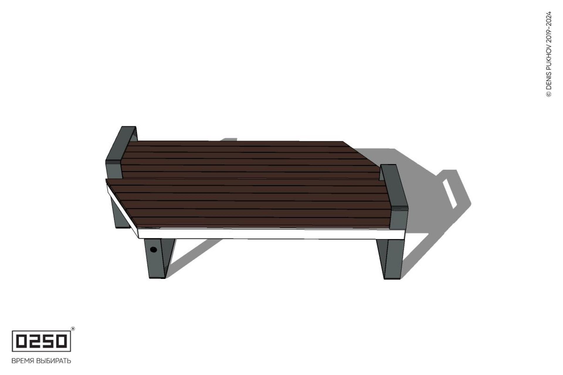 Уличная Скамейка двухсторонняя трапециевидная левая с подлокотниками на ножках производство 0250