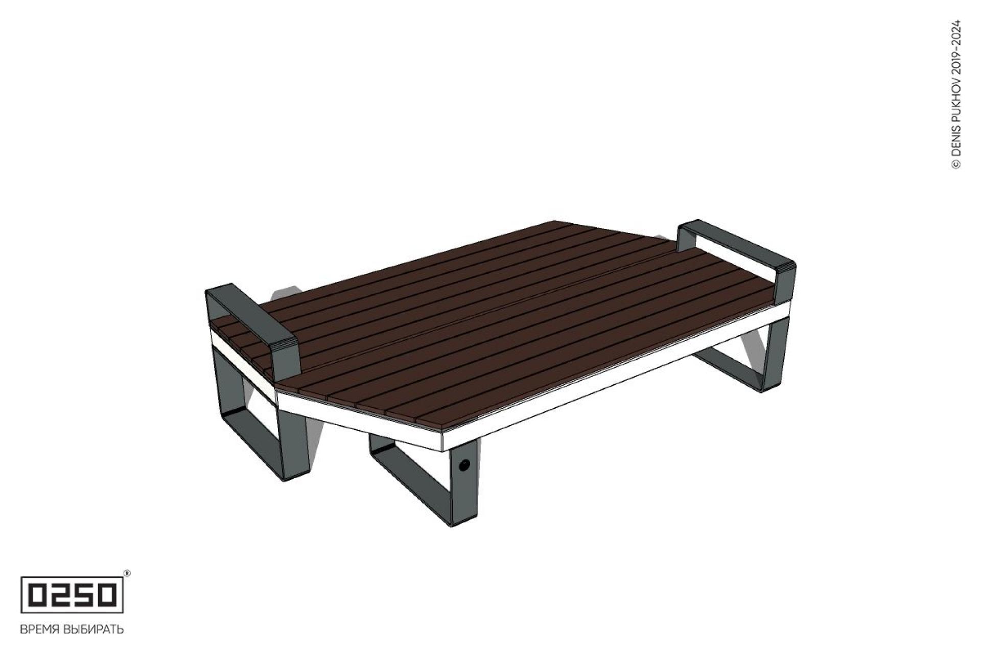 Уличная Скамейка двухсторонняя трапециевидная левая с подлокотниками на ножках производство 0250