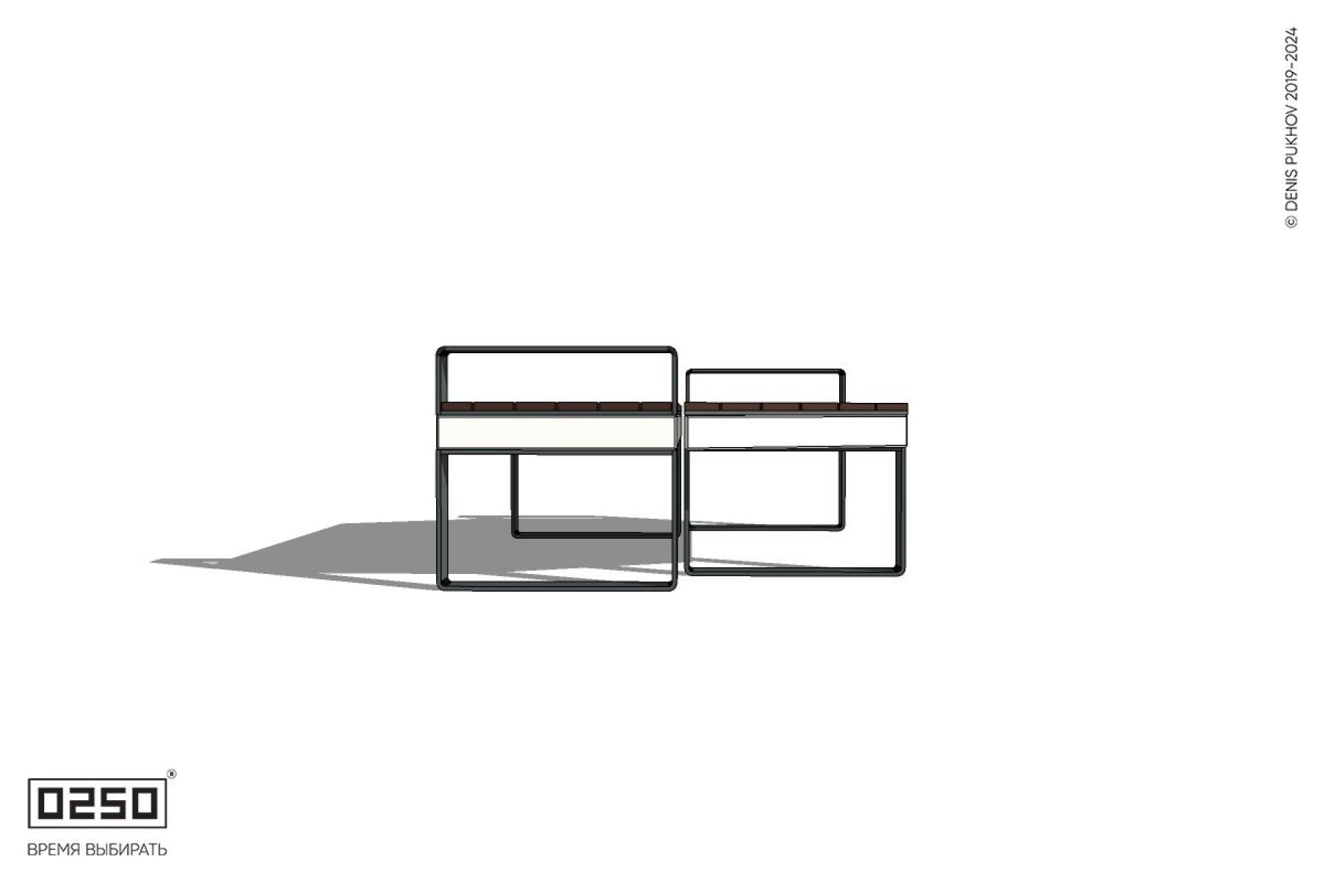 Уличная Скамейка двухсторонняя трапециевидная левая с подлокотниками на ножках производство 0250
