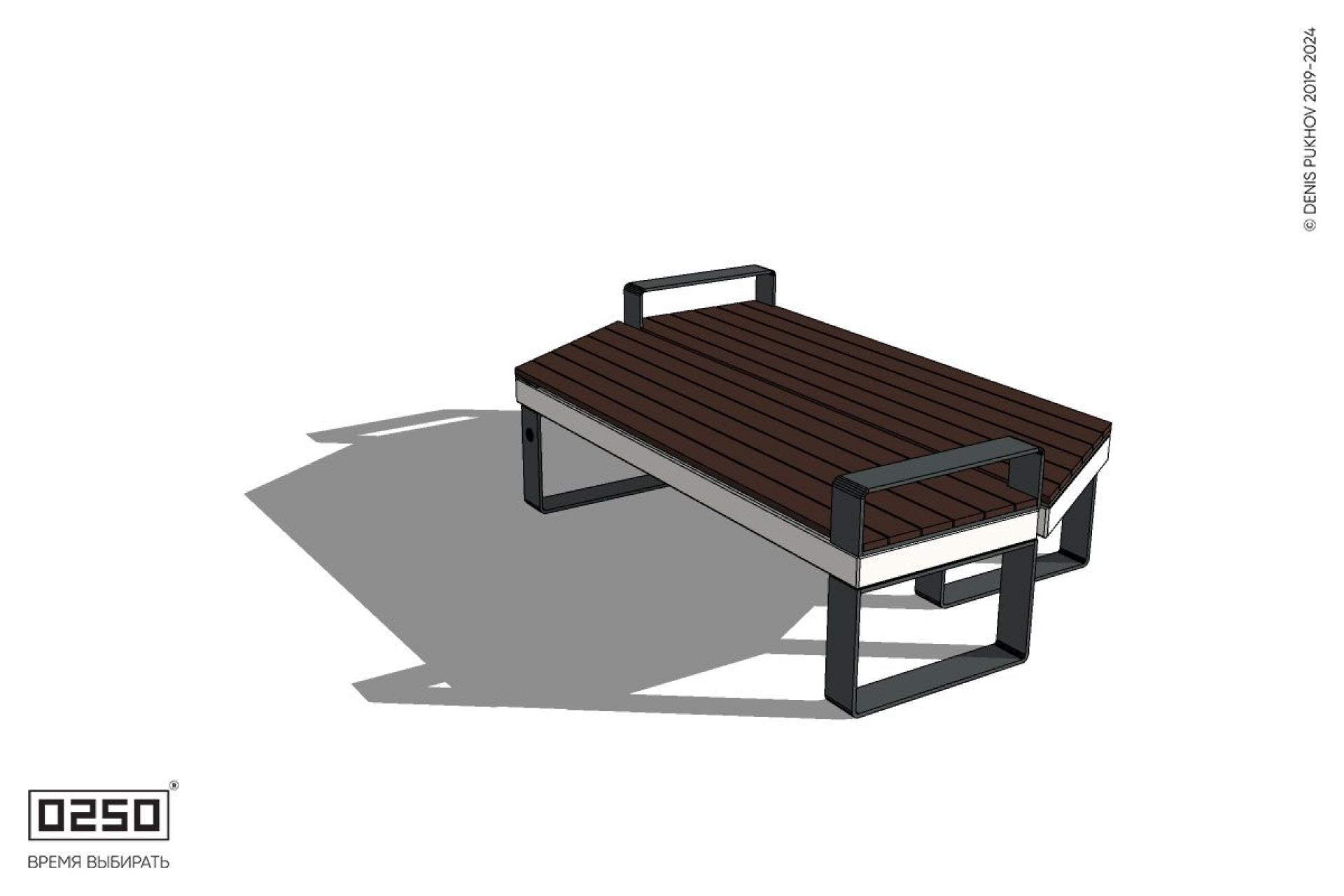 Уличная Скамейка двухсторонняя трапециевидная левая с подлокотниками на ножках производство 0250