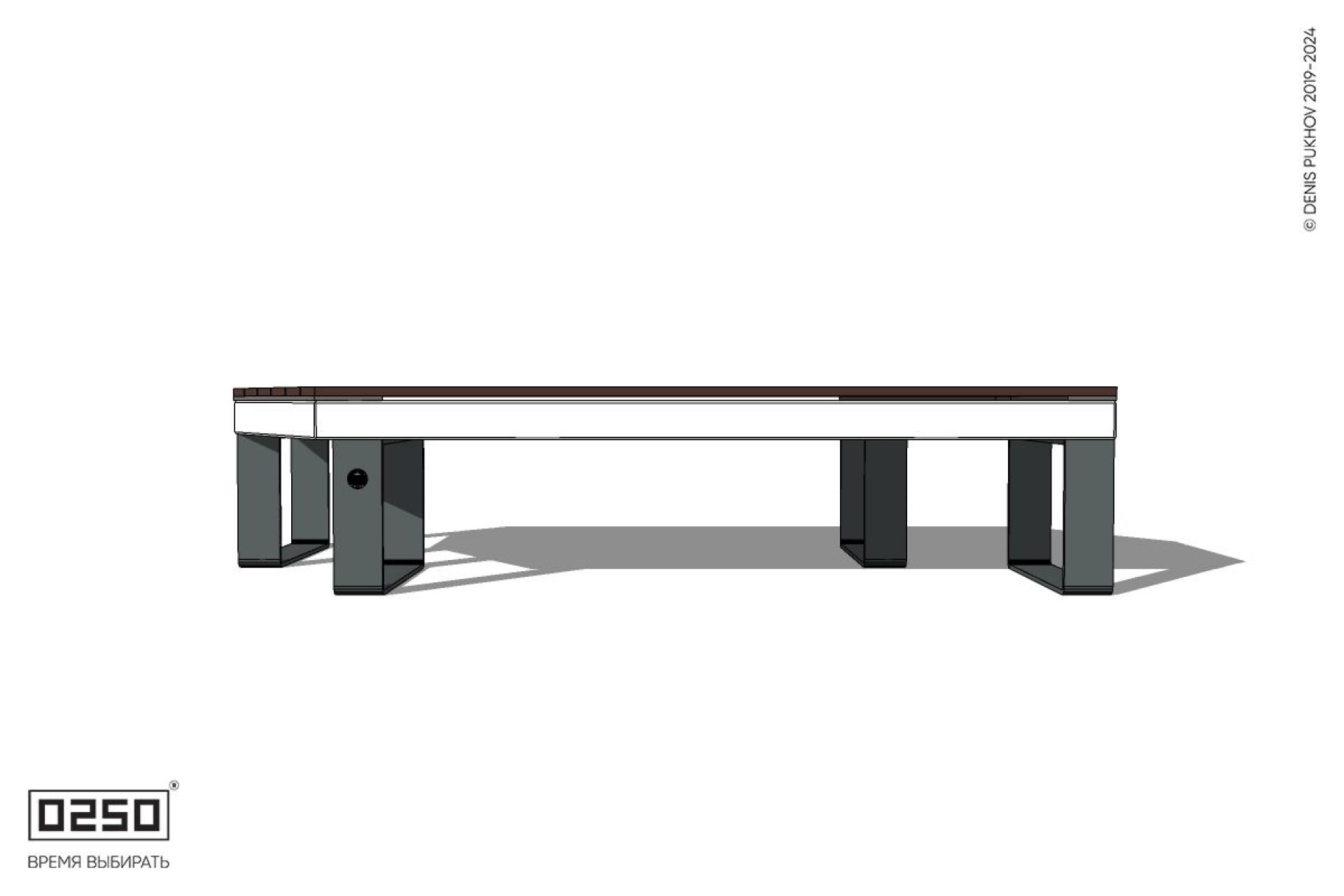 Уличная Двухсторонняя трапециевидная скамейка на ножках левая производство 0250